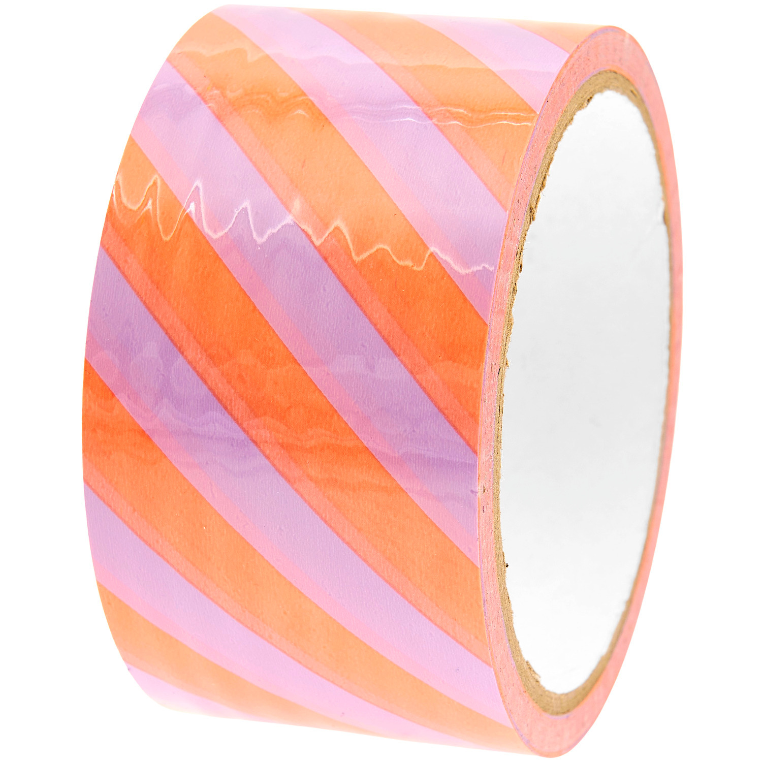 Paper Poetry Paketklebeband mit flieder- und neonorangenen Streifen, 5cm breit, 32m lang. Ideal für kreative Verpackungen.