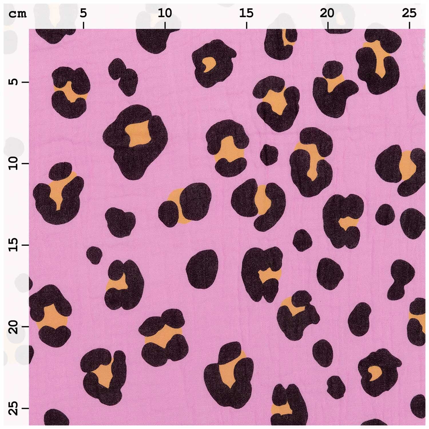 Stoffabschnitt Krinkelmusselin Acid Leo pink mit Leopardenmuster, 50x130cm, von Rico Design.