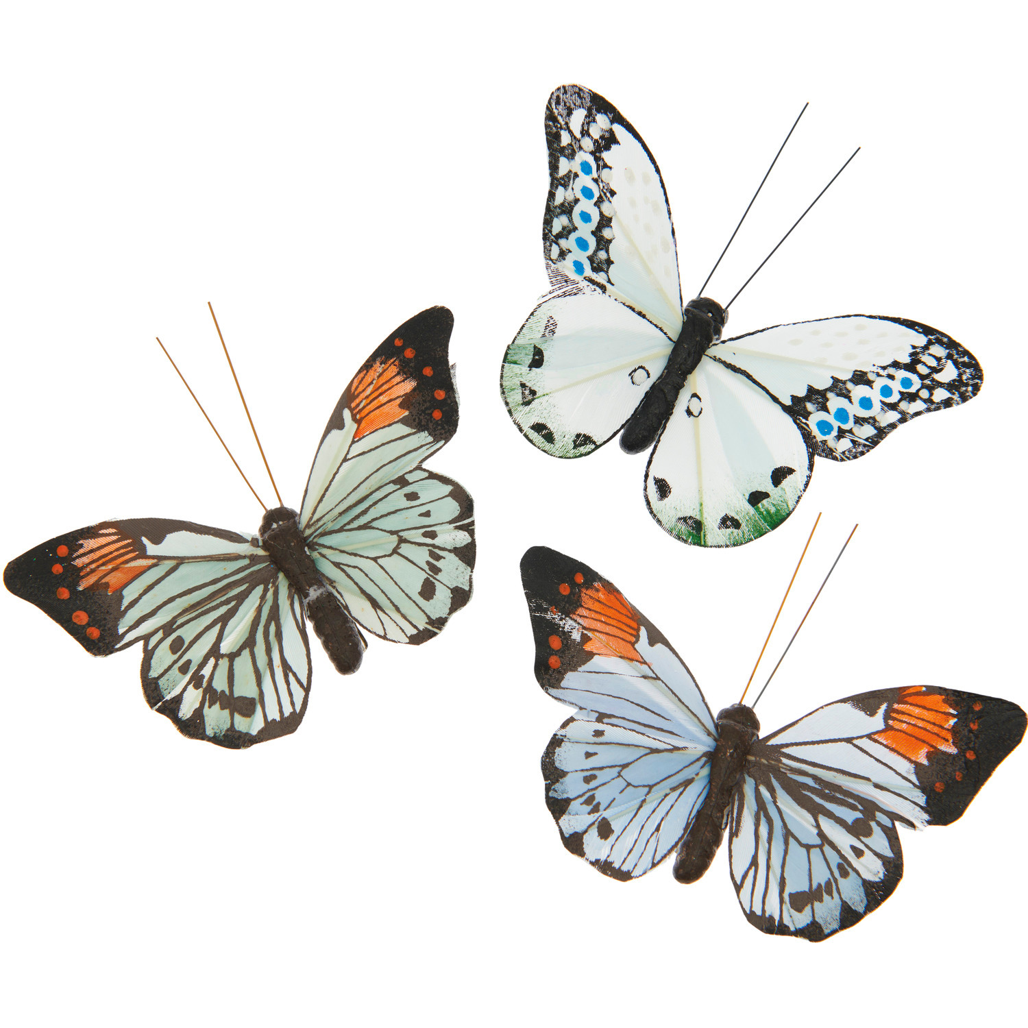 Schmetterling mit Clip Blau/Grün: Drei dekorative Schmetterlinge von Rico Design in Blau und Grün, ideal für kreative Projekte.