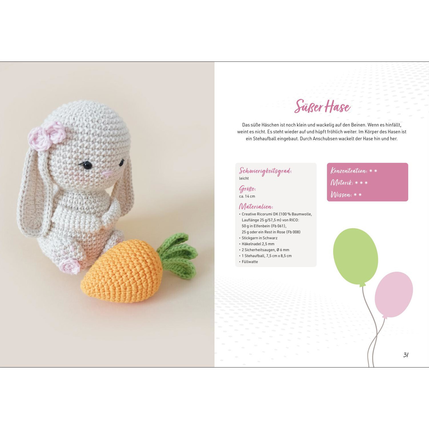 Spielzeug für Babys häkeln: Süßer Hase mit Karotte, ideal für Babys. Anleitung im Christophorus Verlag.
