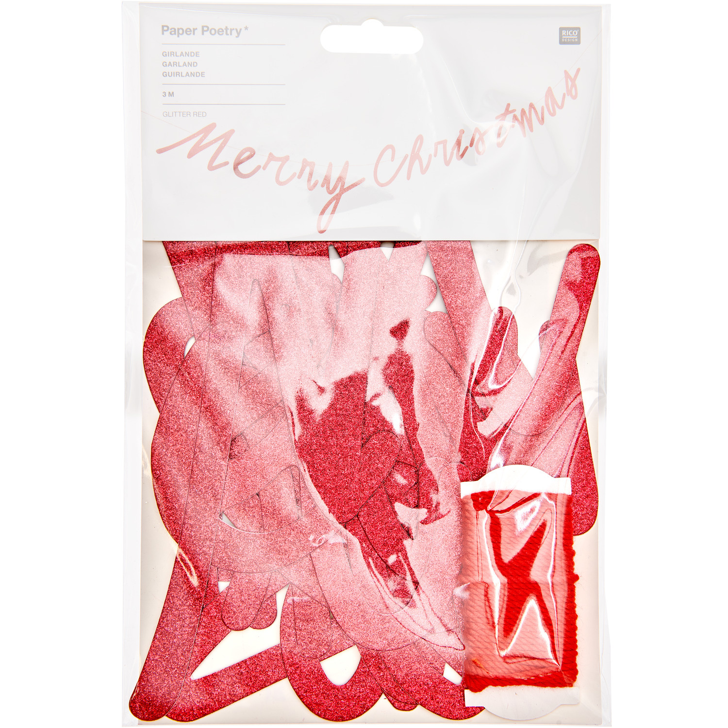 Paper Poetry Girlande Merry Christmas in Rot, 3m lang, von Rico Design. Perfekt für festliche Dekorationen.