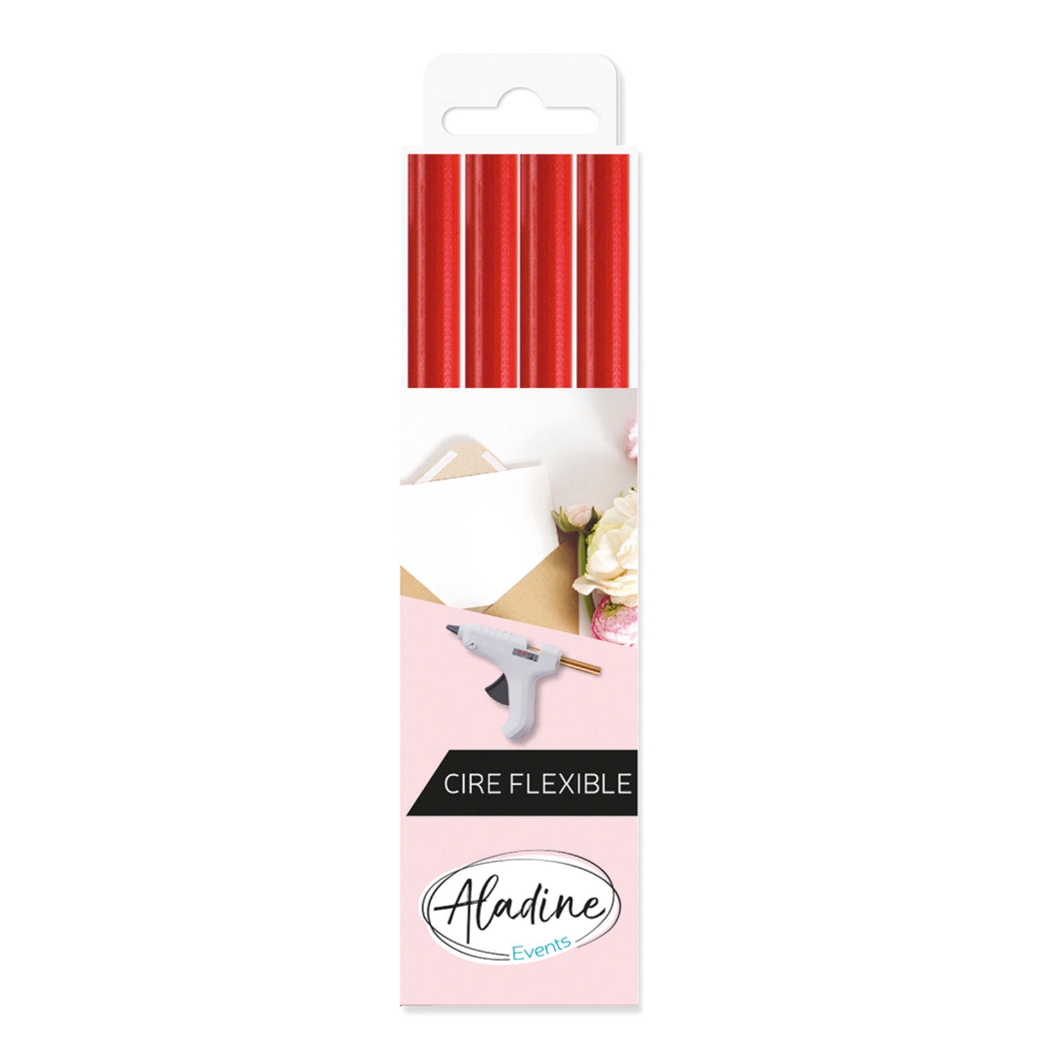 Siegelwachs Stangen, Ø12mm, 4 Stück. Rote Stangen in Verpackung, ideal für kreative Projekte.