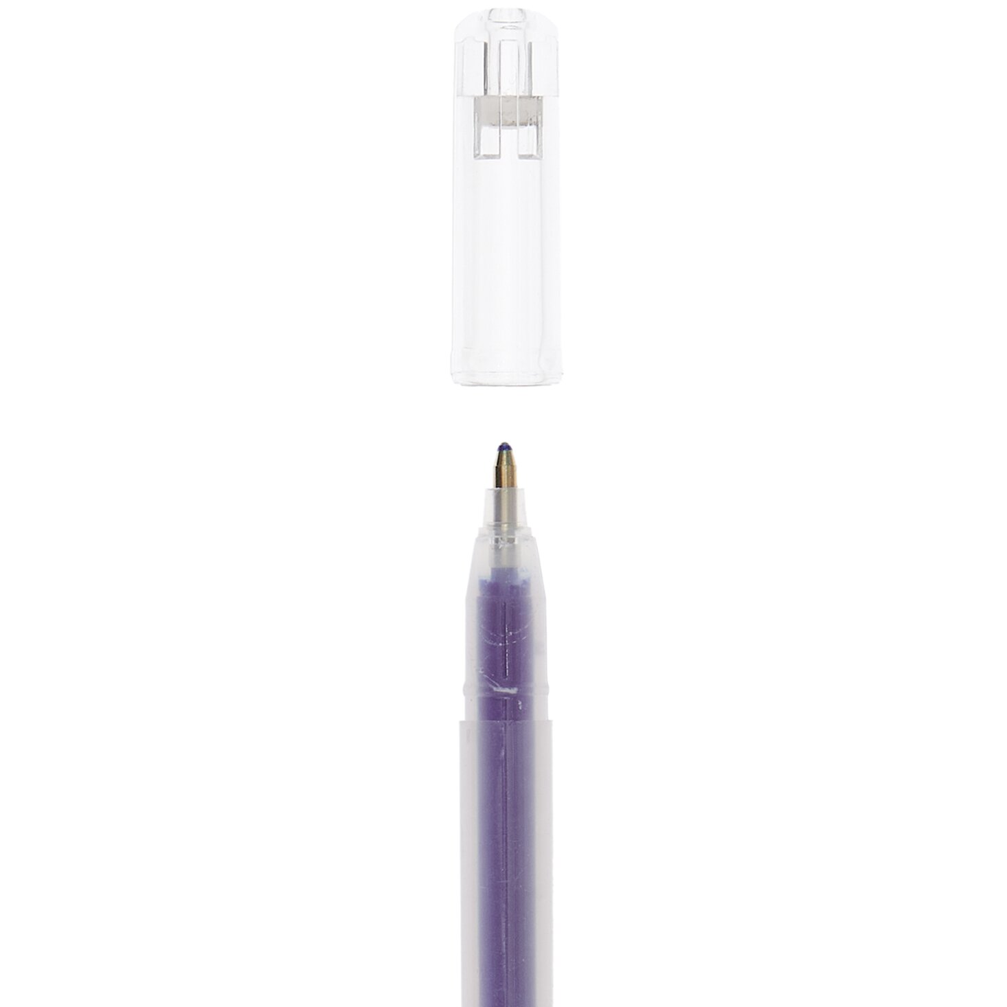 Gelstift Glitter 1mm von Rico Design in lila. Der Stift hat eine transparente Kappe. Ideal für kreative Projekte.