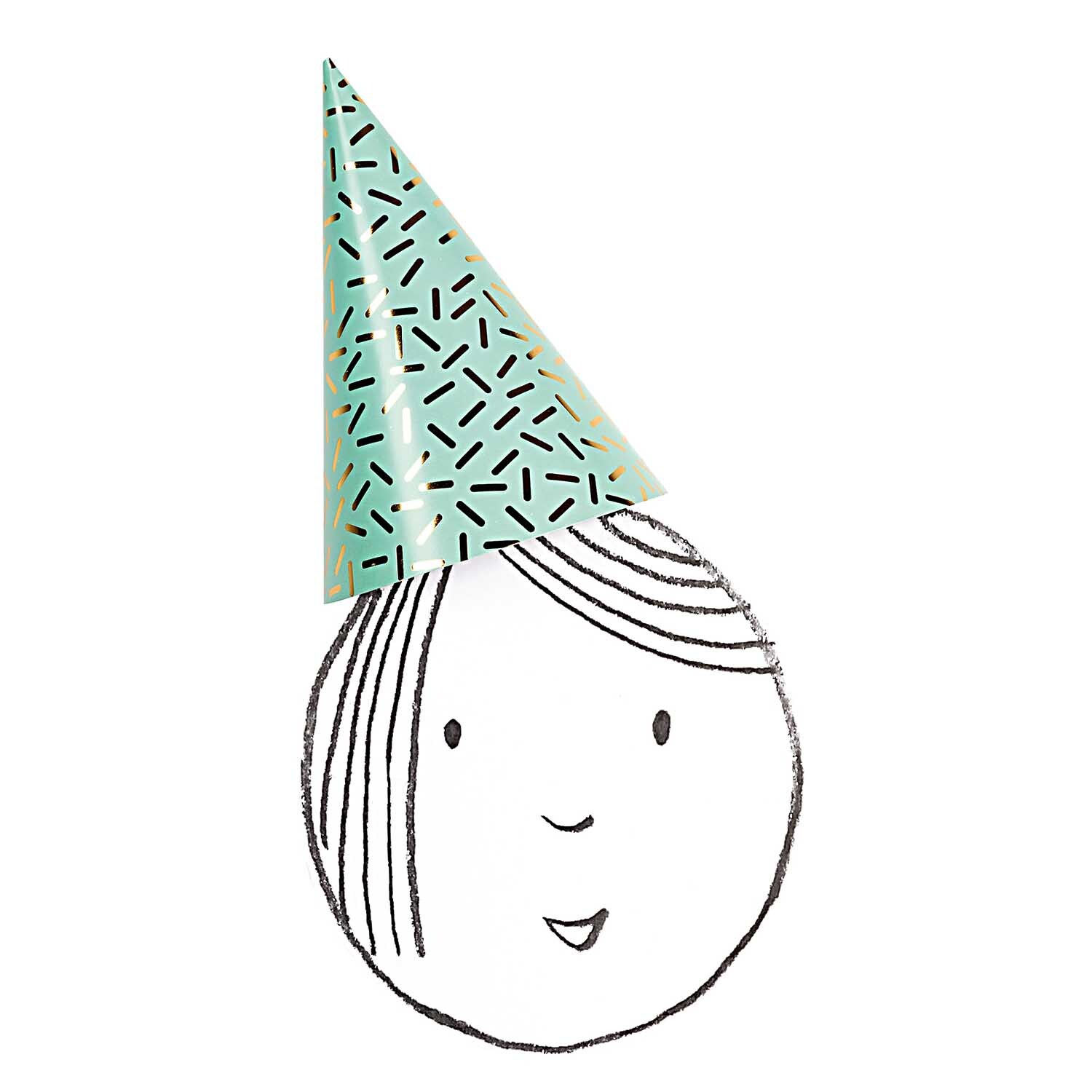 Partyhüte grafische Muster 20cm 8 Stück von Rico Design. Ein bunter Partyhut mit schwarzem Muster auf einem gezeichneten Gesicht.