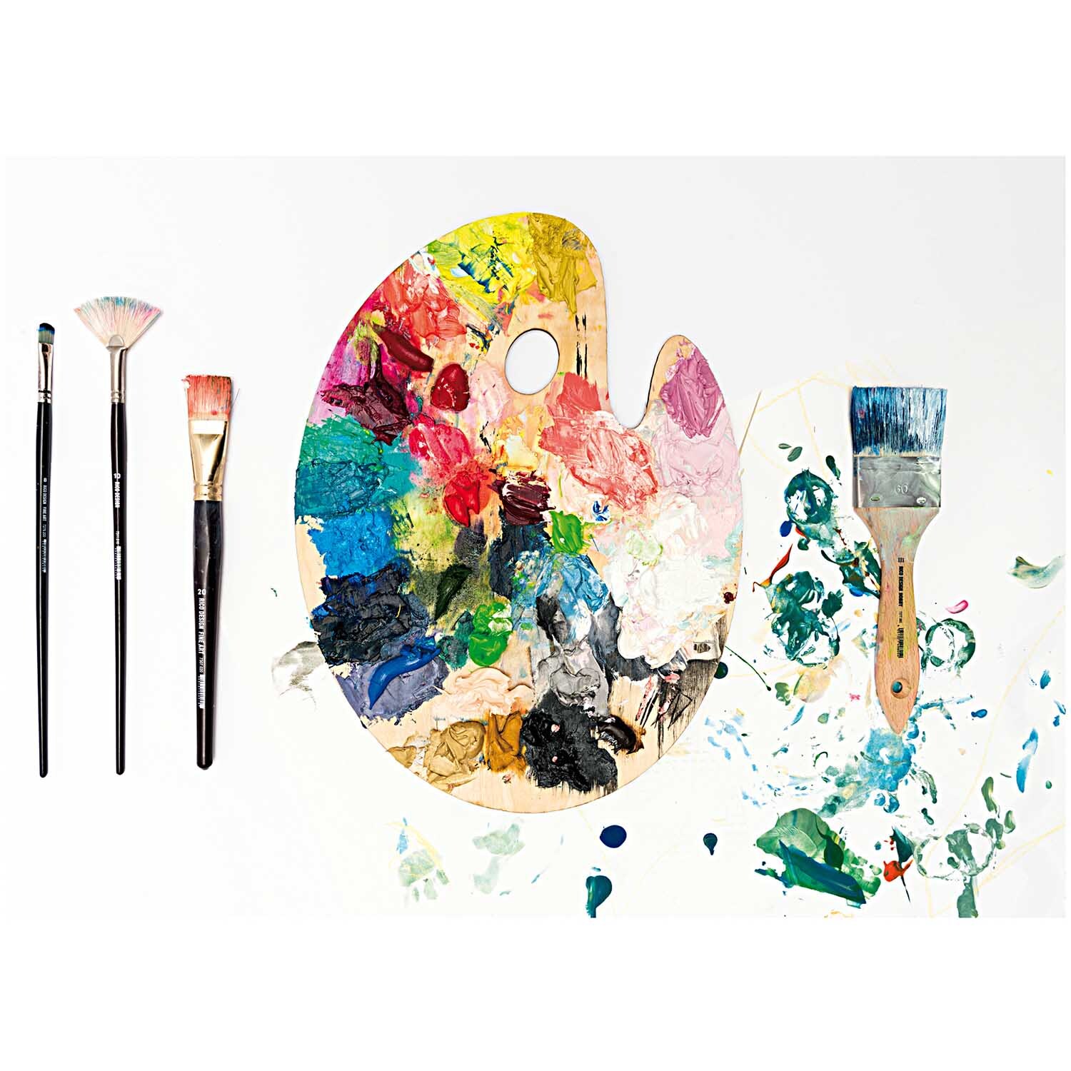 Fine Art Acryl Synthetic Katzenzunge fest: Eine bunte Palette mit Pinseln von Rico Design.