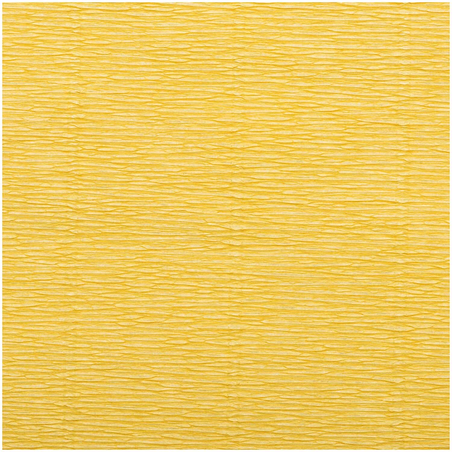 Floristenkrepp von Rico Design in Curry, 25x250cm. Das Bild zeigt strukturiertes Papier in leuchtendem Gelbton.