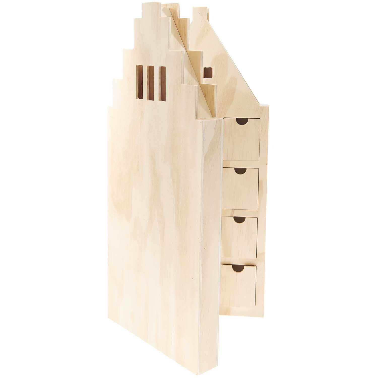 Adventskalender Haus aus Holz mit Schubladen, ideal für Weihnachtsdekoration, von Rico Design.