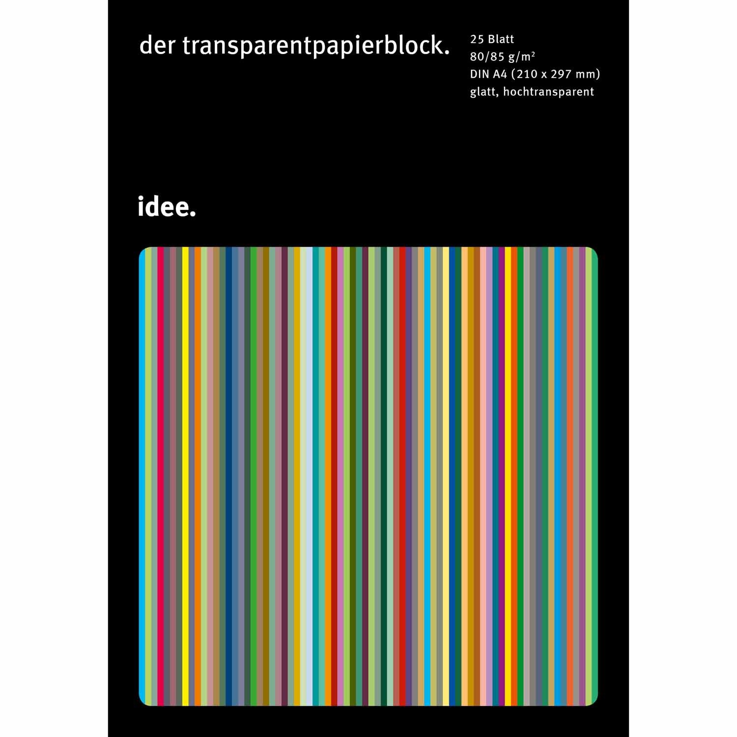 Tansparentpapier A4 80-85g/m² 25 Blatt, bunte Streifen auf schwarzem Hintergrund, glatt und hochtransparent.