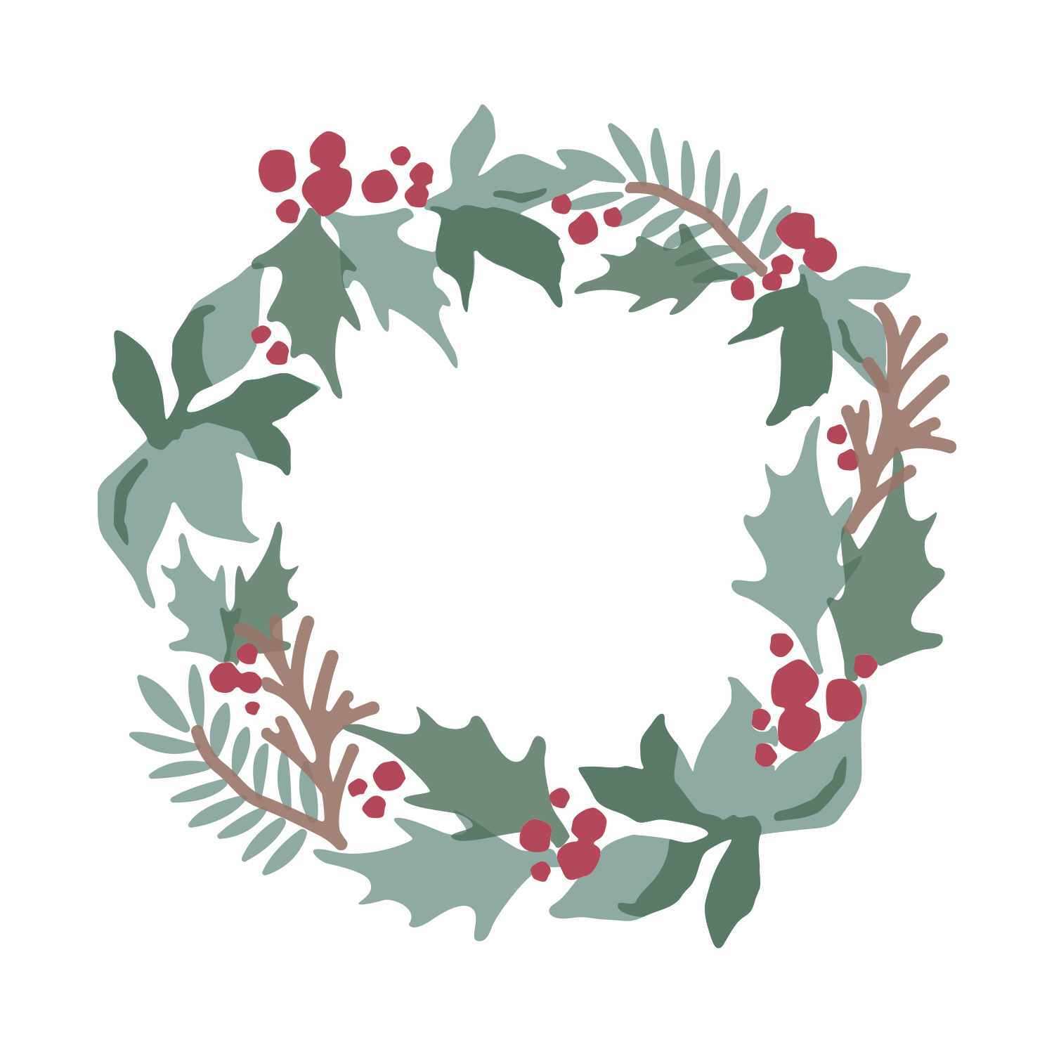 Layered Stencils Holly Wreath zeigt einen dekorativen Kranz aus grünen Blättern und roten Beeren. Ideal für kreative Projekte von Sizzix.