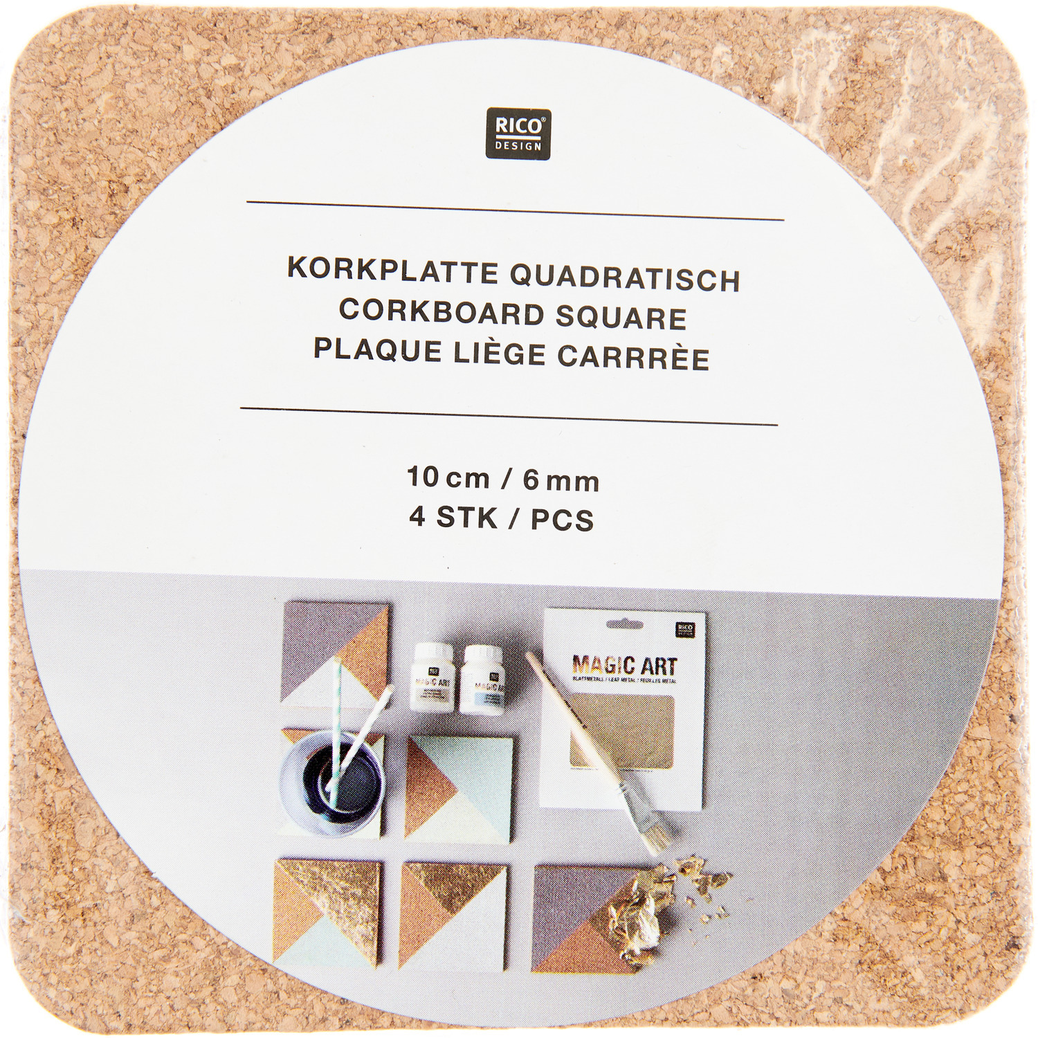Korkplatte 10x10cm 4 Stück von Rico Design