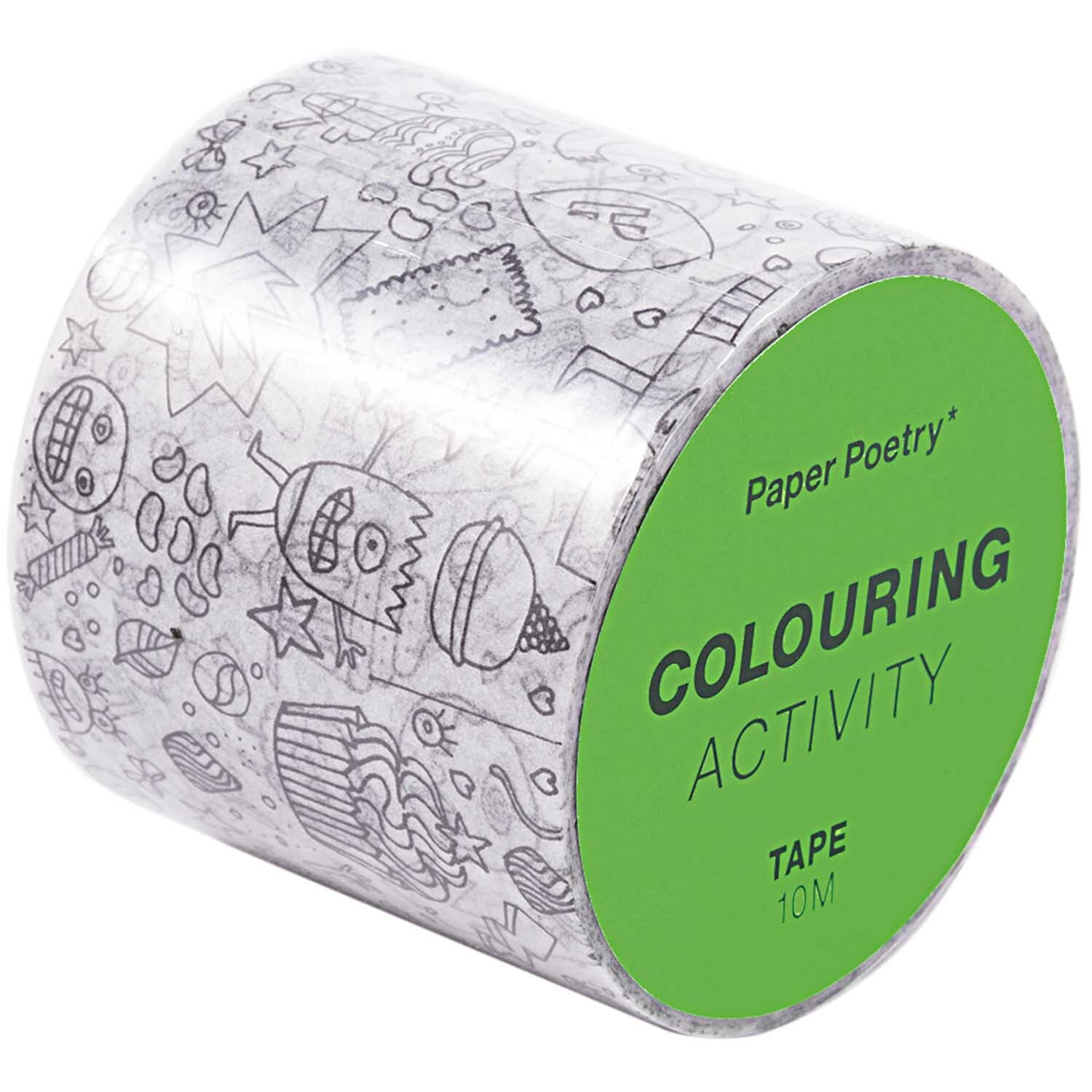 Paper Poetry Tape XL Monster 4cm 10m mit lustigen Monster-Motiven zum Ausmalen, ideal für kreative Projekte.