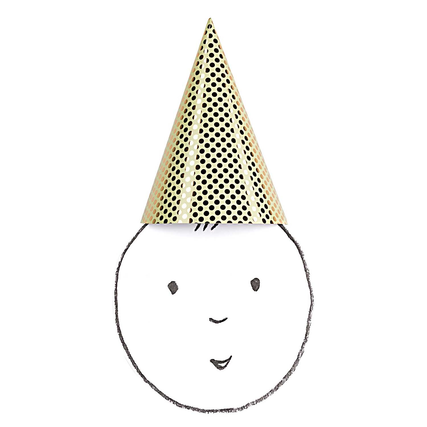Partyhüte grafische Muster 20cm 8 Stück von Rico Design. Ein bunter Partyhut auf einem gezeichneten Gesicht.