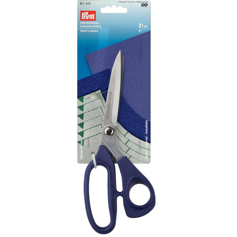 Schneiderschere mit Soft-Grip 21cm, ideal für präzises Schneiden. Ergonomischer Griff in Dunkelblau, Marke Prym. Perfekt für Näharbeiten.