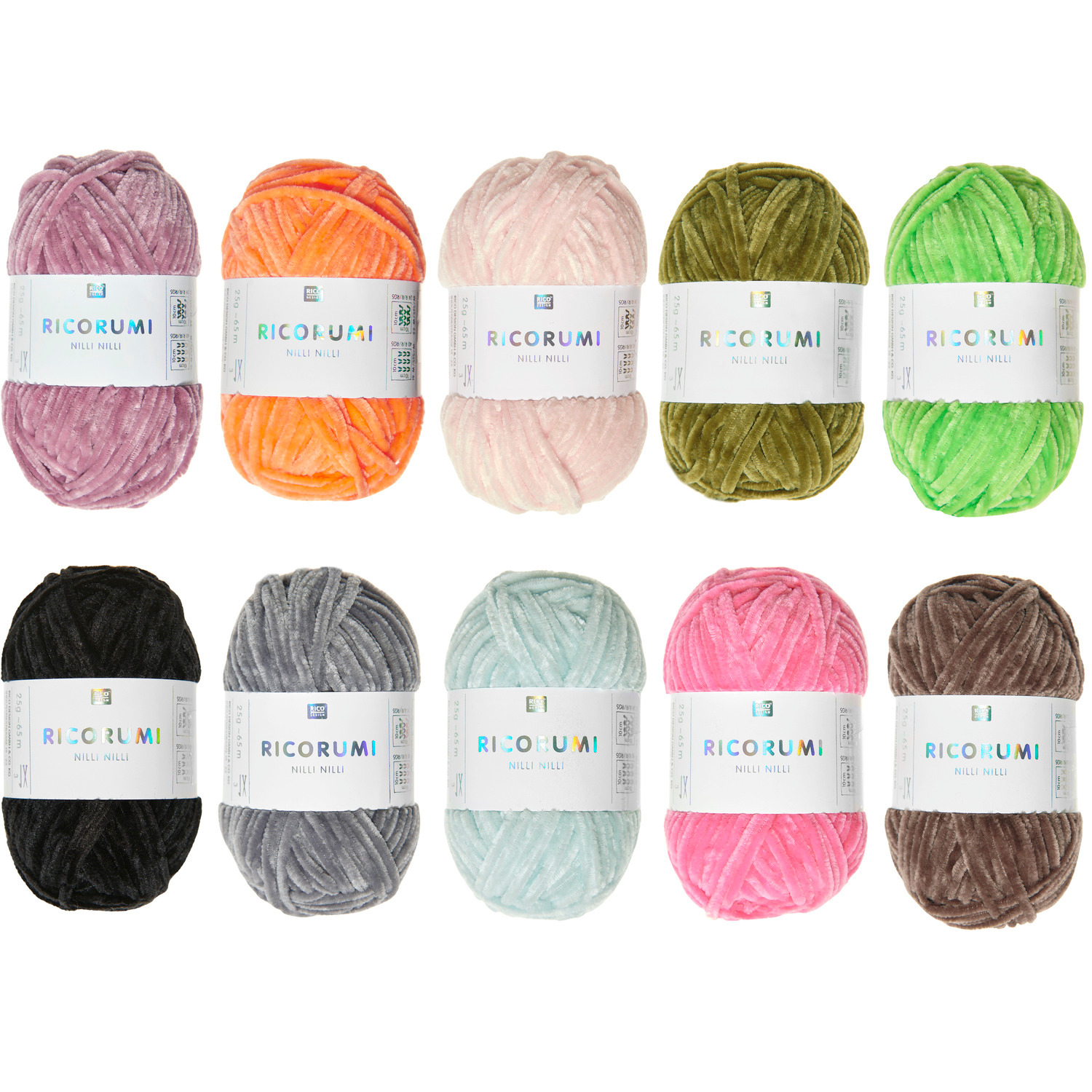 Rico Design Ricorumi Wolle Set, 10x25g, in lebendigen Farben wie Pink, Grün und Orange. Ideal für kreative Strickprojekte.