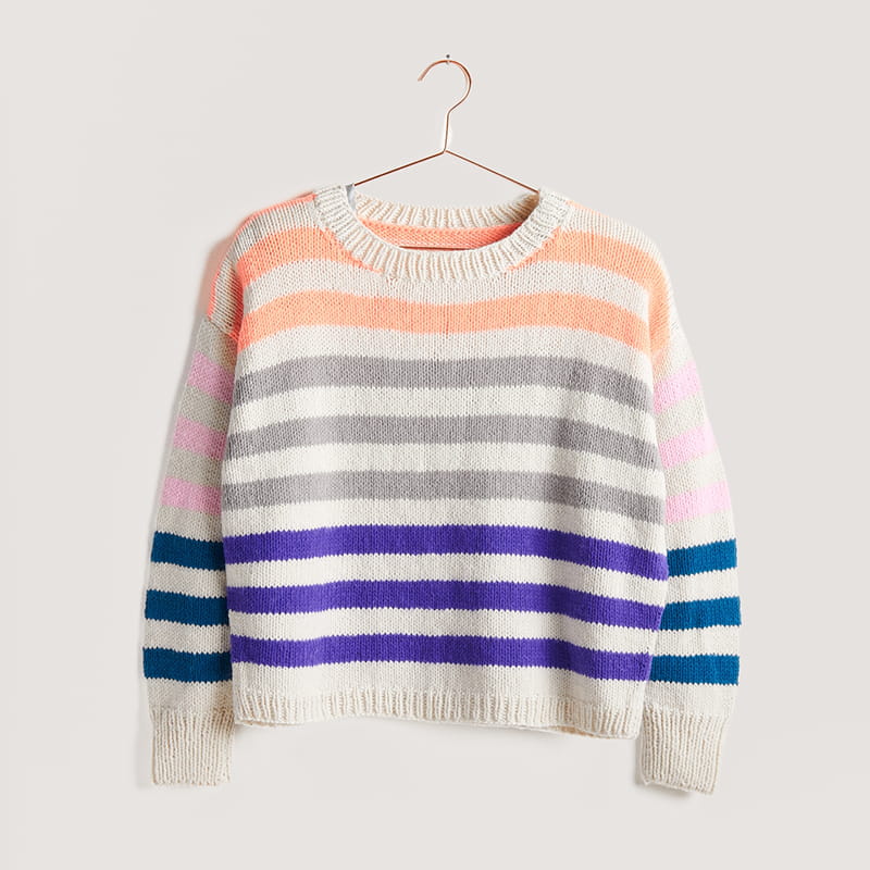 Gestrickter Pullover Creme-Bunt gestreift: Modell 16 aus dem Heft Vegan Cashmere
