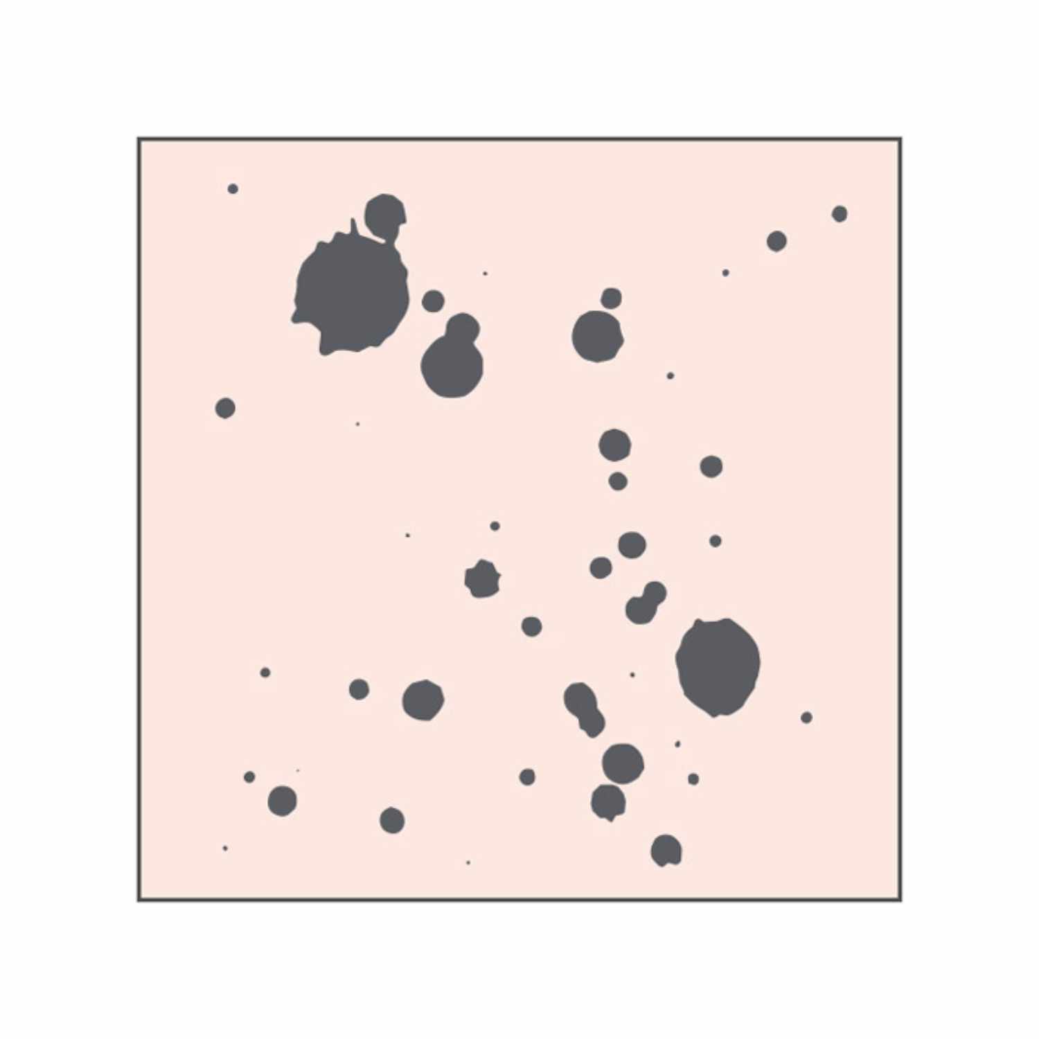 Stempel Pattern 4 nude 45x45mm mit unregelmäßigen schwarzen Spritzern auf einem hellen Hintergrund. Marke: May&Berry.