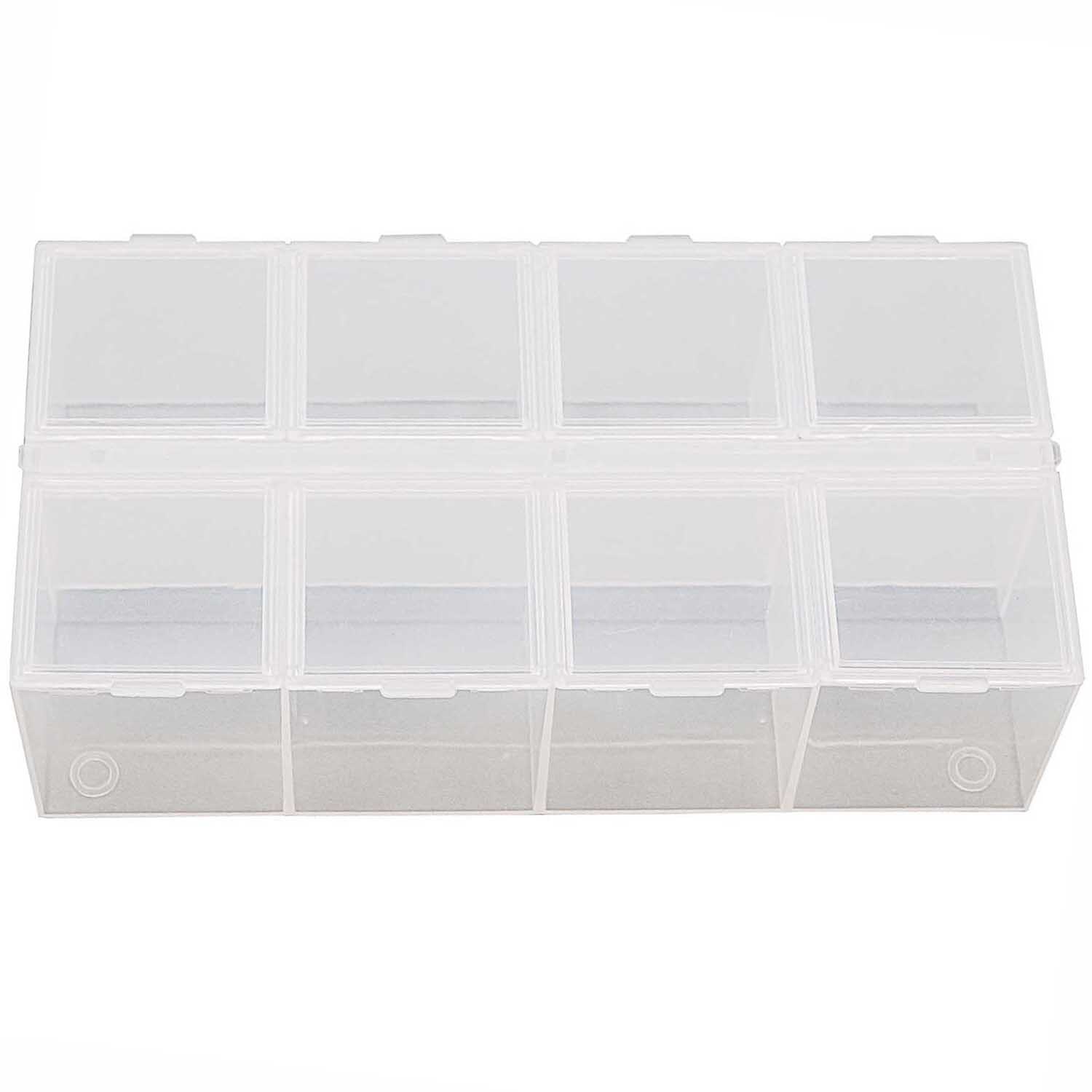 Sortierbox mit 8 Fächern, ideal zum Organisieren kleiner Gegenstände. Transparentes Design von Rico Design.