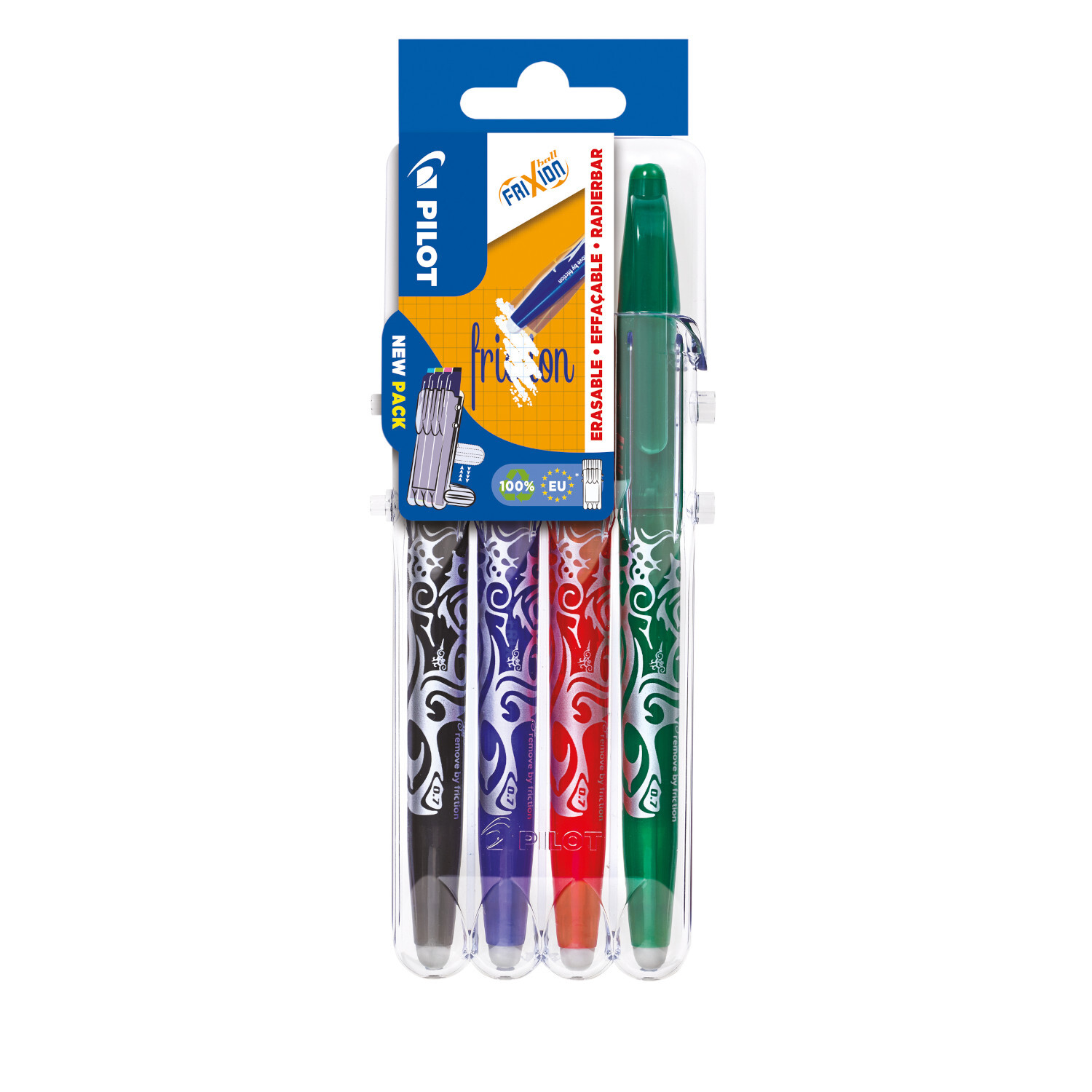 Etui FriXion Ball 07 Basic: Ein 4-teiliges Set von PILOT, ideal für präzises Schreiben und Korrigieren.