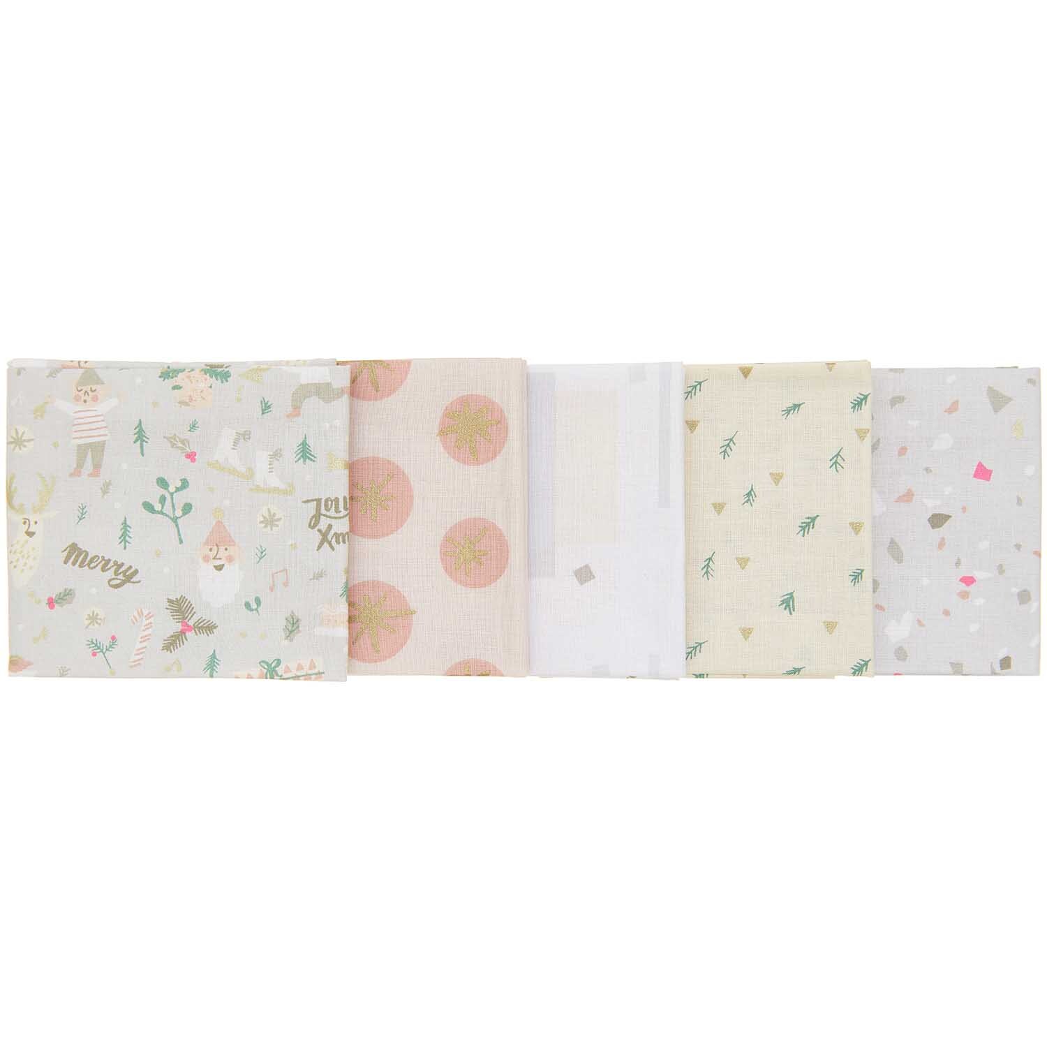 Stoffpaket mit 5 Stoffen Nostalgic Christmas Musselin Elfen 50x70cm von Rico Design