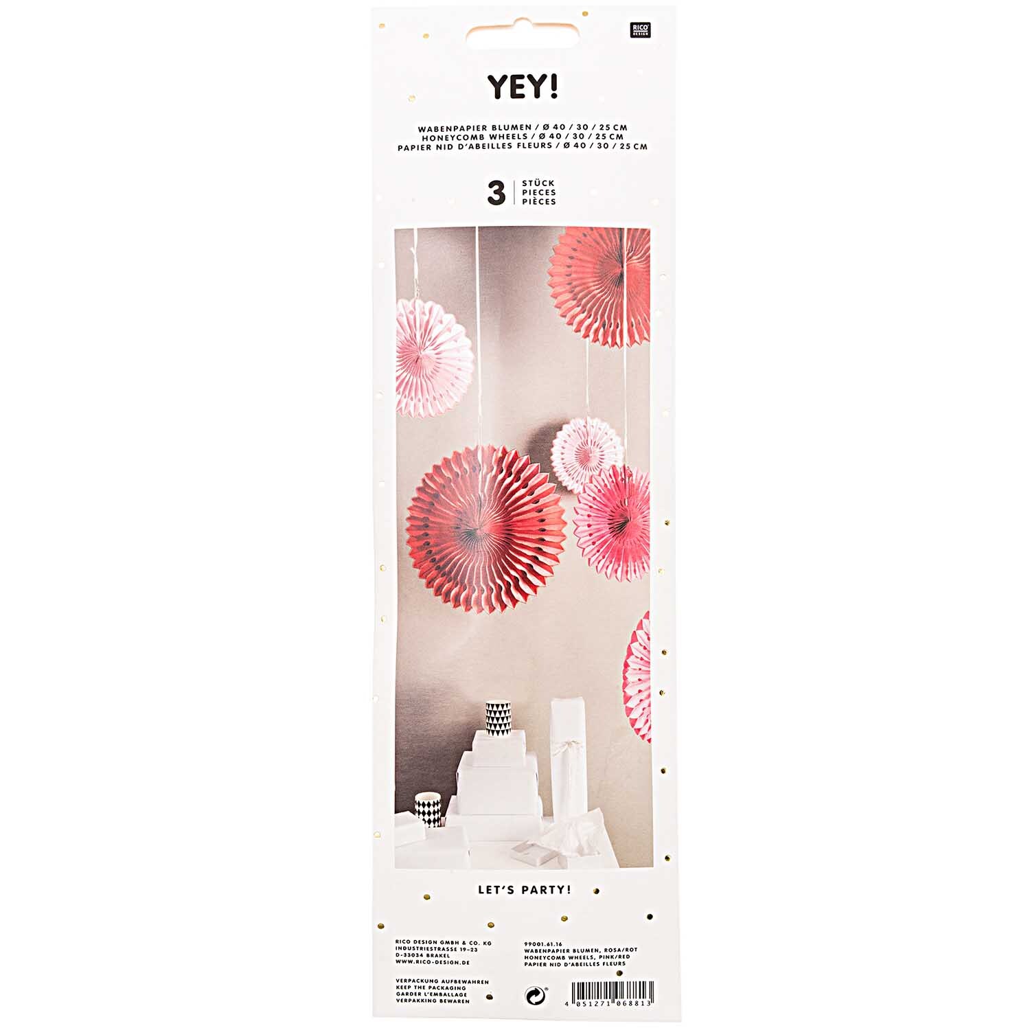 Wabenpapier Blumen rosa-rot 3 Stück von Rico Design