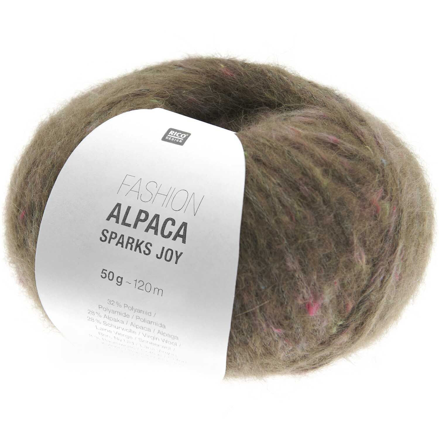 Fashion Alpaca Sparks Joy: Weiches Strickgarn in Taupe von Rico Design, ideal für kreative Strickprojekte.