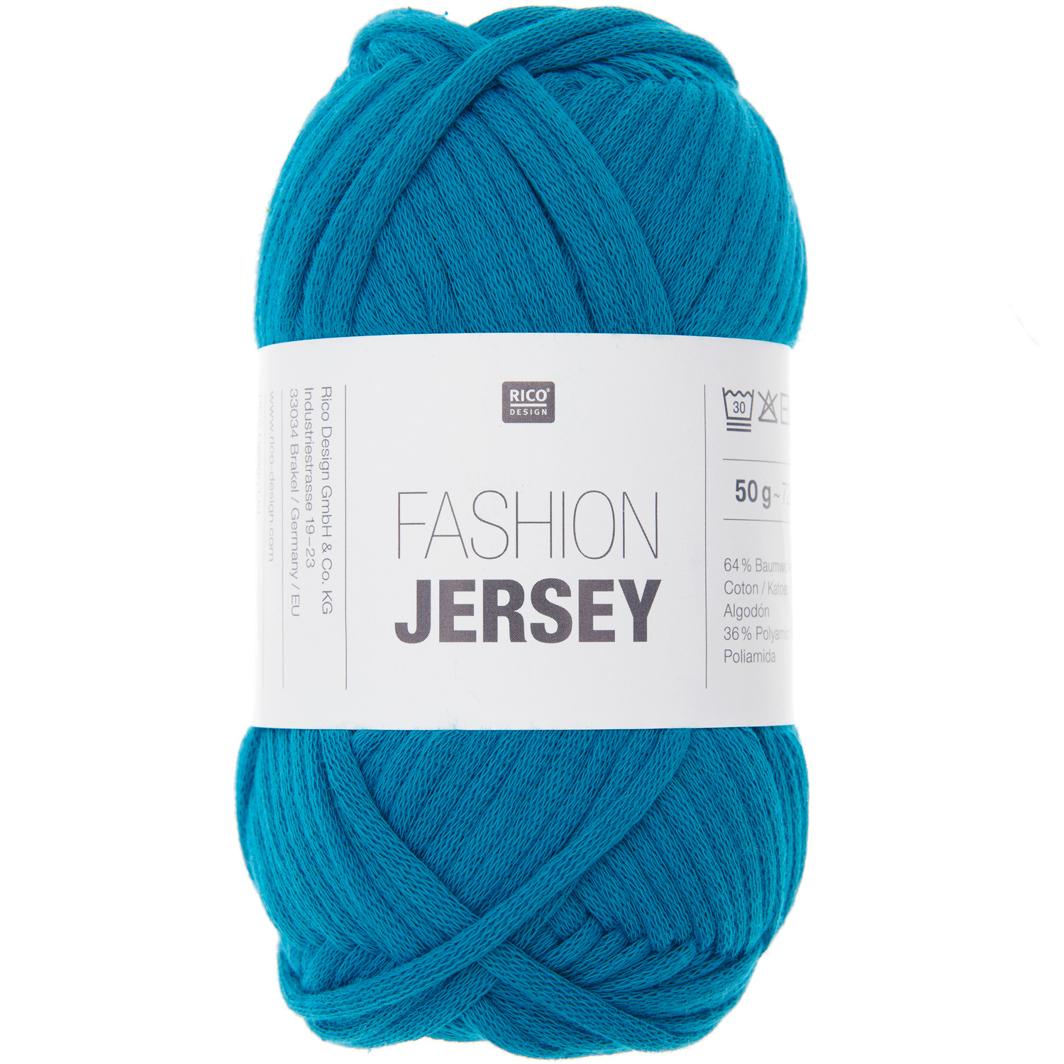 Fashion Jersey, petrolfarbenes Garn von Rico Design, 50g, 72m, ideal für Strick- und Häkelprojekte.
