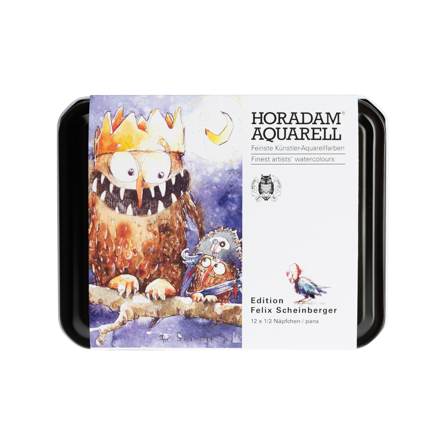 Horadam Aquarell Felix Scheinberger Aquarellfarben, 12-teilig, mit bunter Illustration auf der Verpackung. Ideal für Künstler.