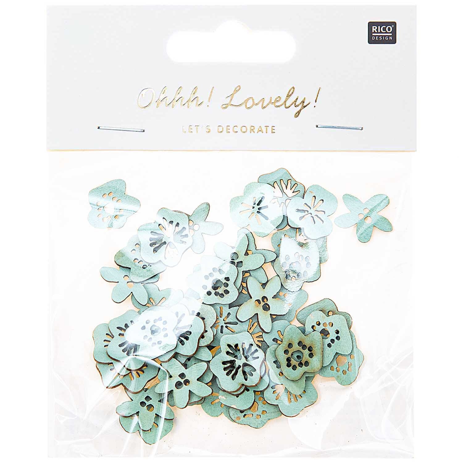 Holzstreu Blüte 48 Stück Farbe Mint von Rico Design