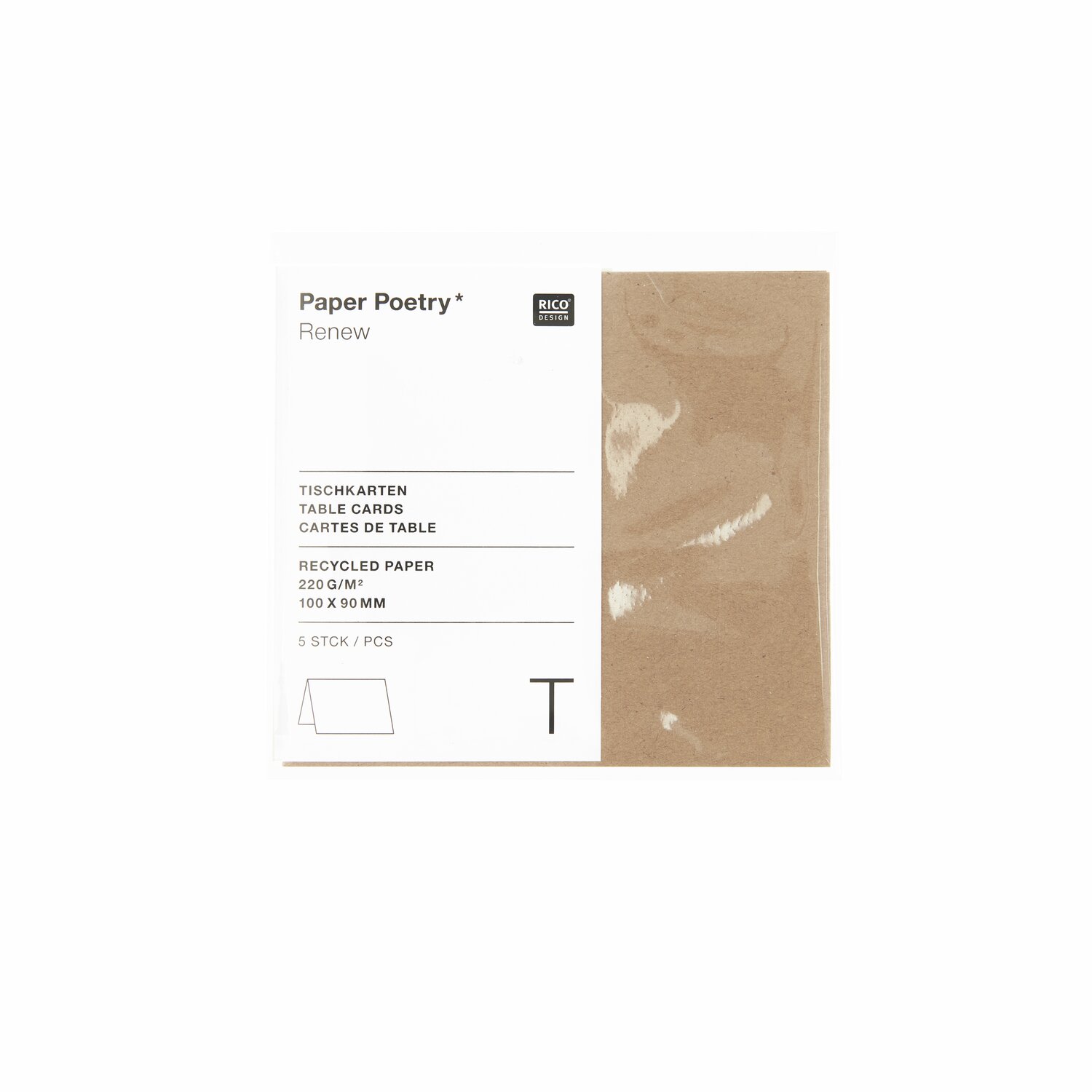 Paper Poetry Renew Tischkarten aus Kraftpapier, 5 Stück, 200 g/m², 100 x 50 mm, von Rico Design.