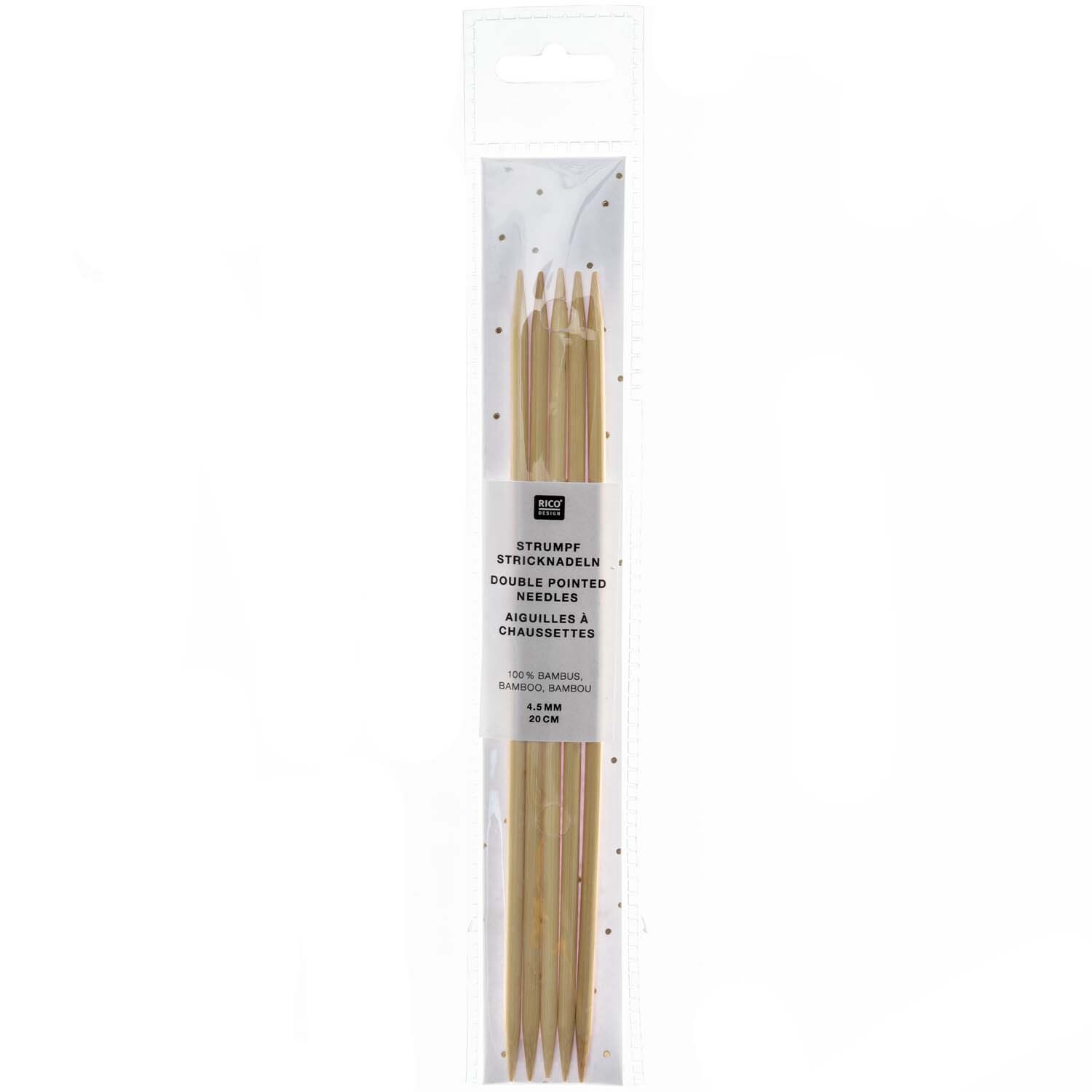 Nadelspiel 20cm Bambus von Rico Design: Set aus Bambus-Stricknadeln in transparenter Verpackung. Ideal für Strickprojekte.