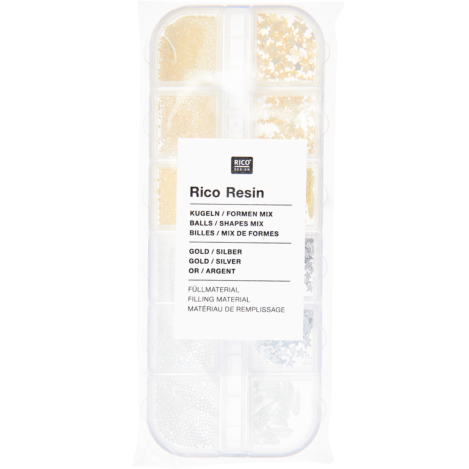 Füllmaterial für Resin Formen Mix 1 Gold & Silber  12x8g von Rico Design