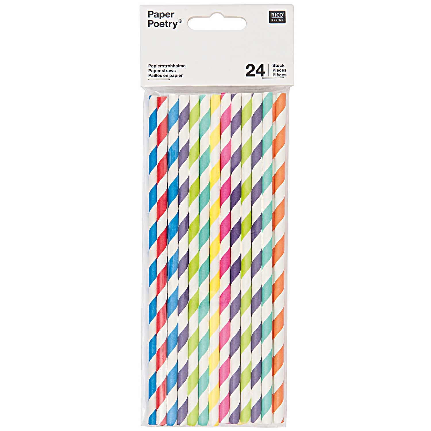 Paper Poetry Papierstrohhalme Mix, 24 Stück, in bunten Farben von Rico Design, ideal für Partys.