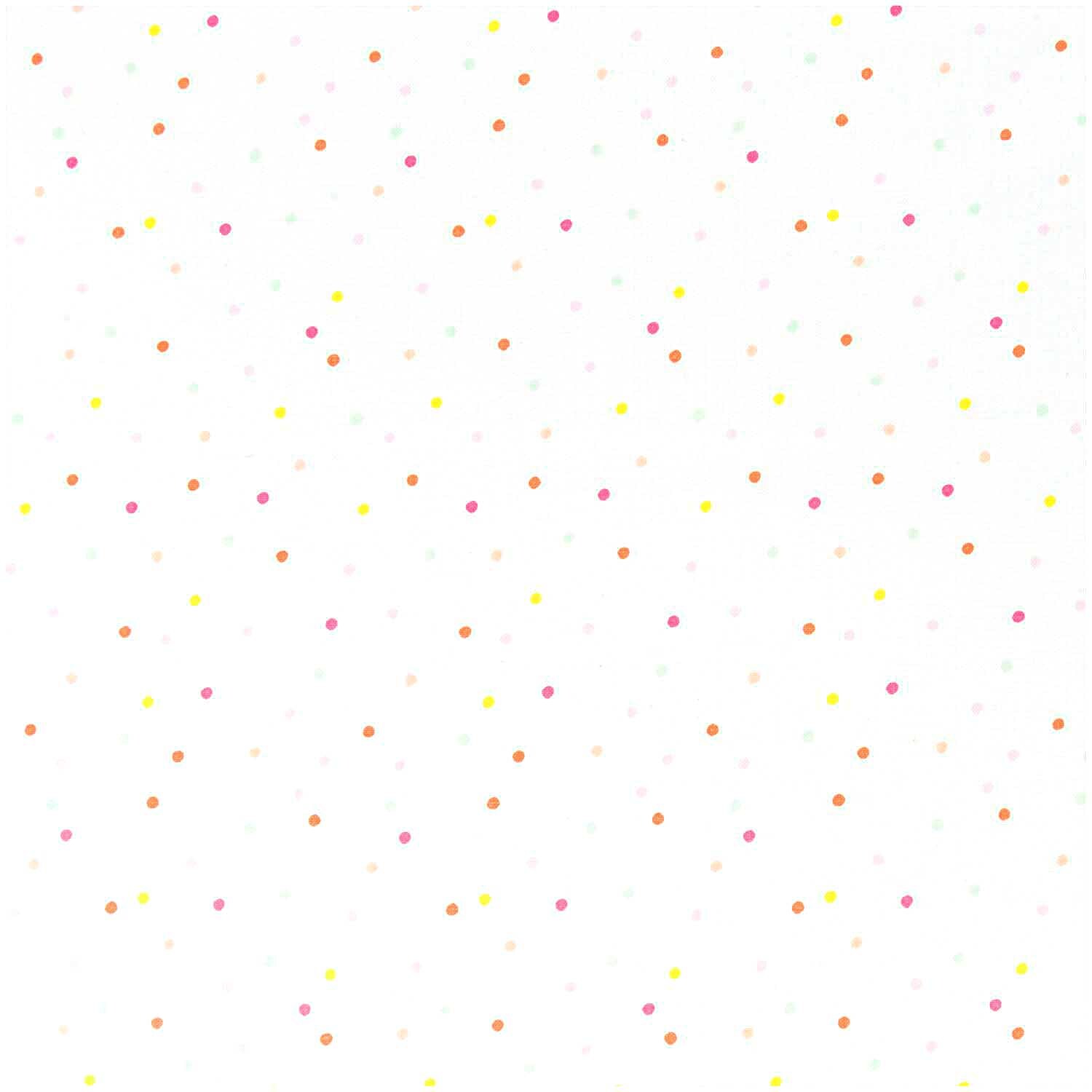Stoff Konfetti weiß-neon-pastell 140cm mit bunten Punkten auf weißem Hintergrund von Rico Design.