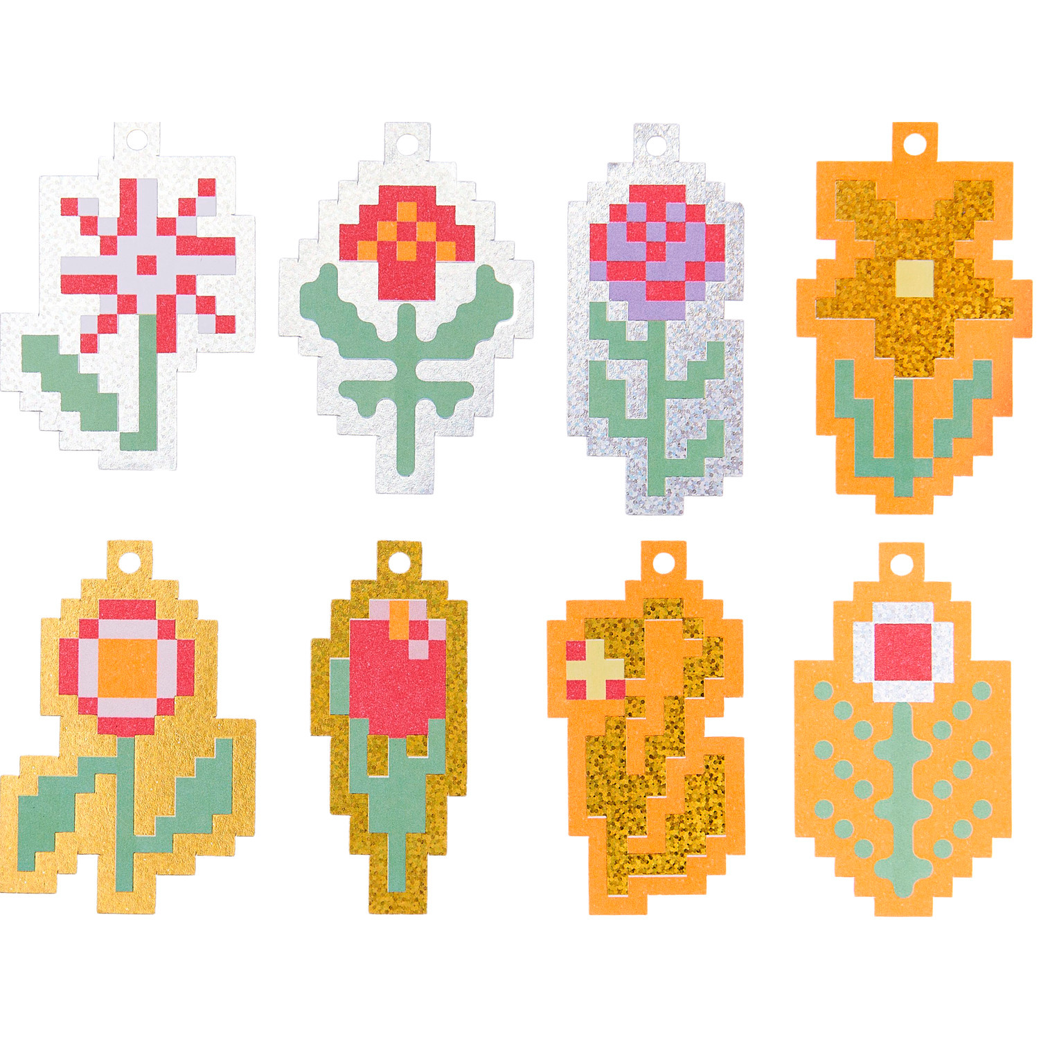 Paper Poetry Geschenkanhänger Futschikato Blumen, 8 Stück, bunte Pixel-Blumenmotive von Rico Design.