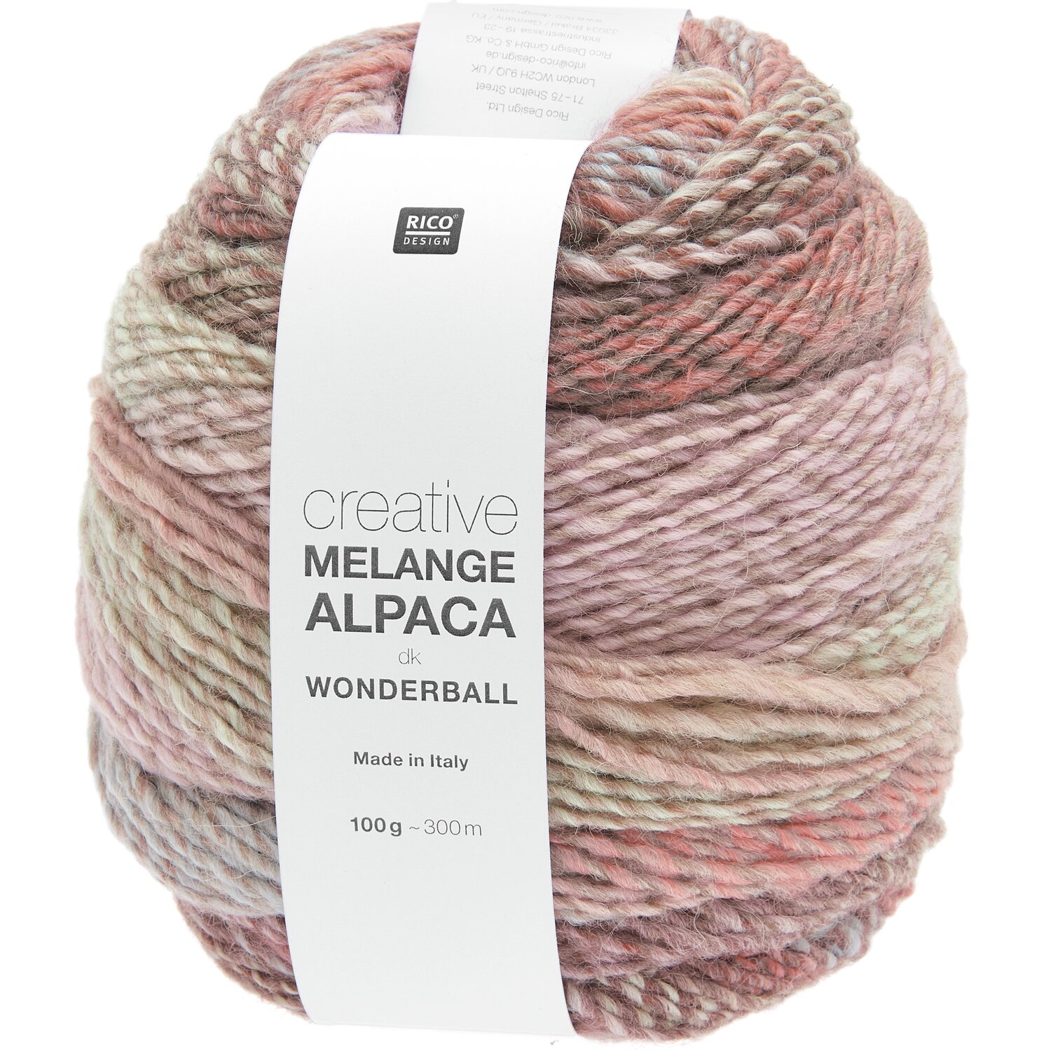 Creative Melange Alpaca Wonderball dk, pastellfarbene Wolle von Rico Design, 100g, 300m. Ideal für Strickprojekte wie Pullover und Mützen.