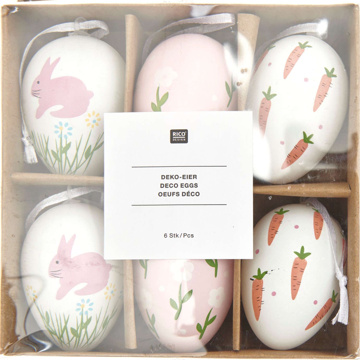 Deko-Eier Set Weiß/Rosa Ø 4x6cm 6 Stück von Rico Design