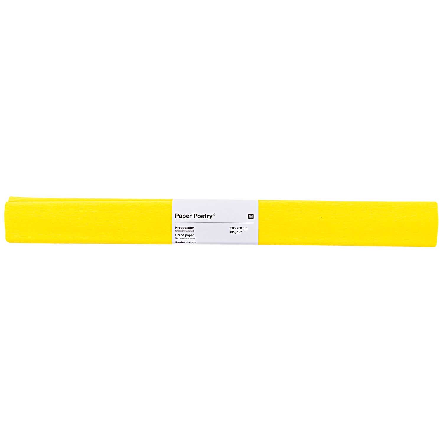 Krepp-Papier 50x250cm von Rico Design in leuchtendem Gelb, ideal für kreative Bastelprojekte.
