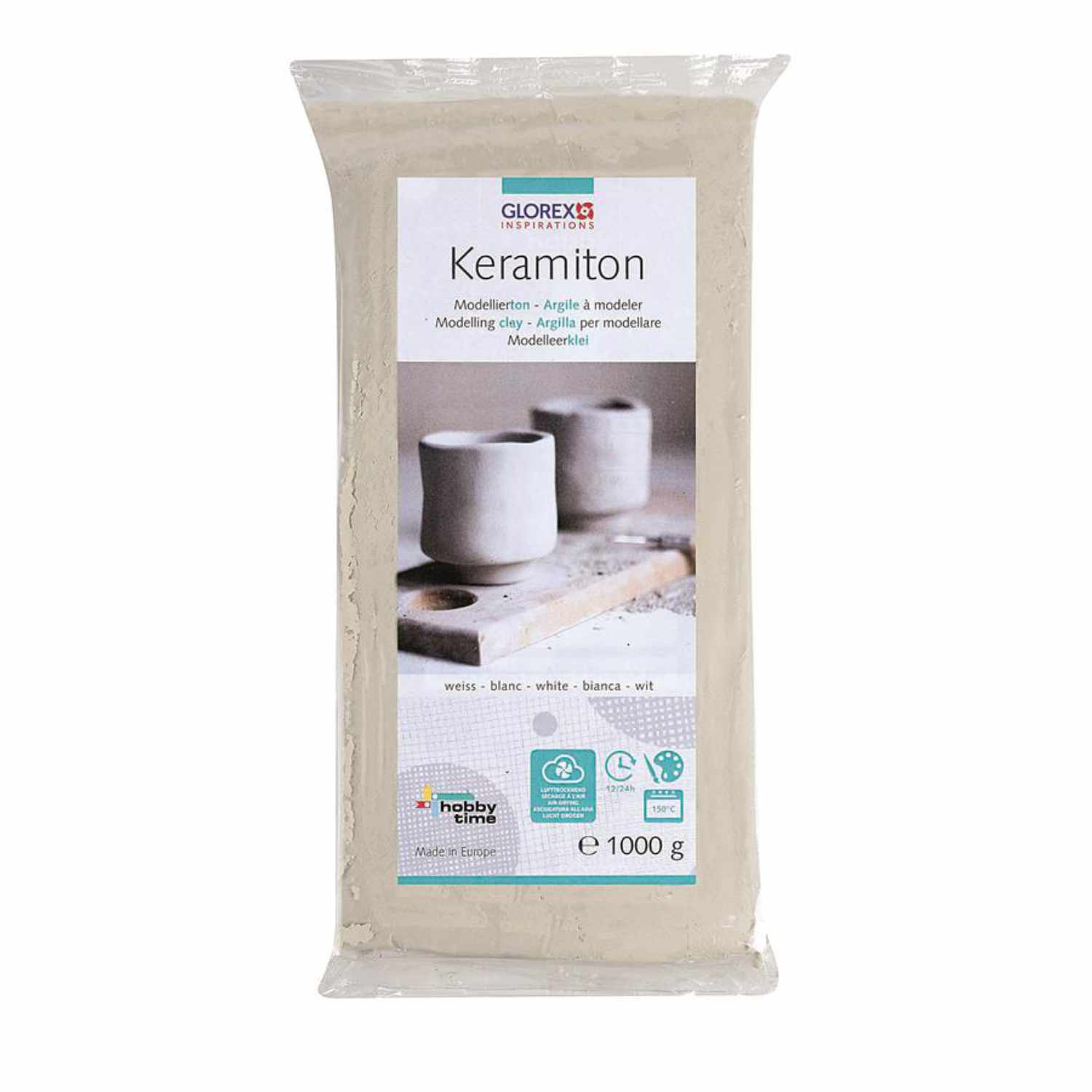 Keramiton 1000g Modelliermasse in Weiß von Glorex, ideal für kreative Modellierprojekte.