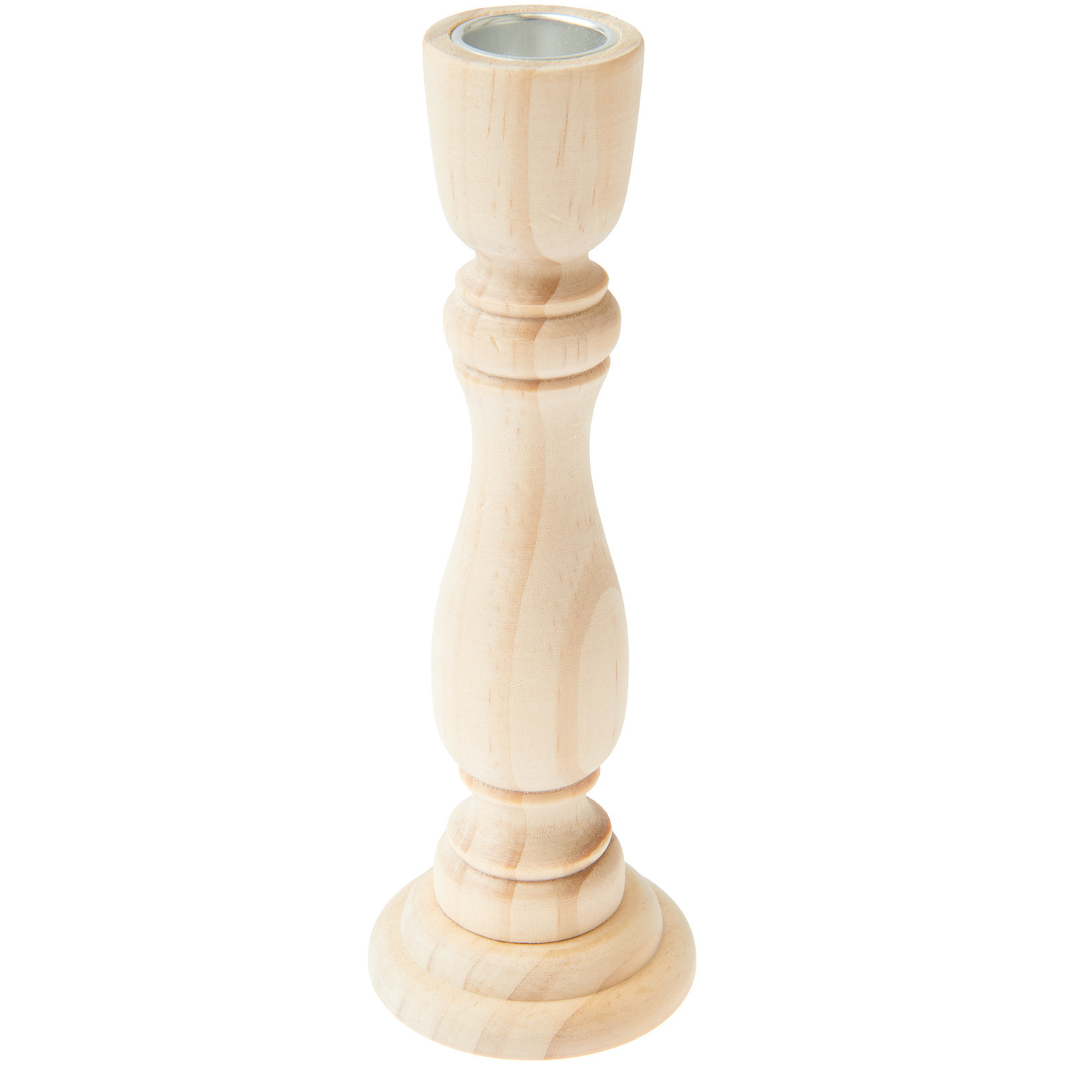 Stabkerzenhalter Natur von Rico Design aus hellem Holz, elegant gedrechselt, 17,5 cm hoch.