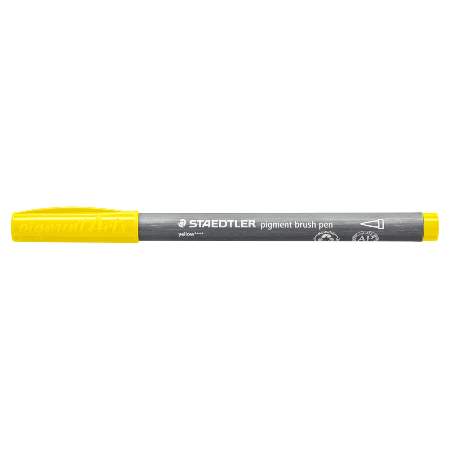 Pigment Brush Pen von Staedtler in Gelb, ideal für präzises Zeichnen und Skizzieren.
