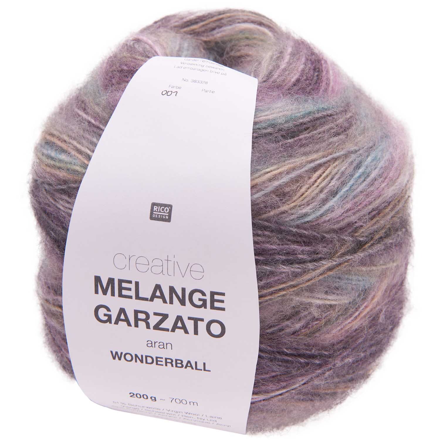 Creative Melange Garzato aran Wonderball in Flieder-Türkis von Rico Design, 200g, 700m. Weiches Garnknäuel mit sanften Farbverläufen.