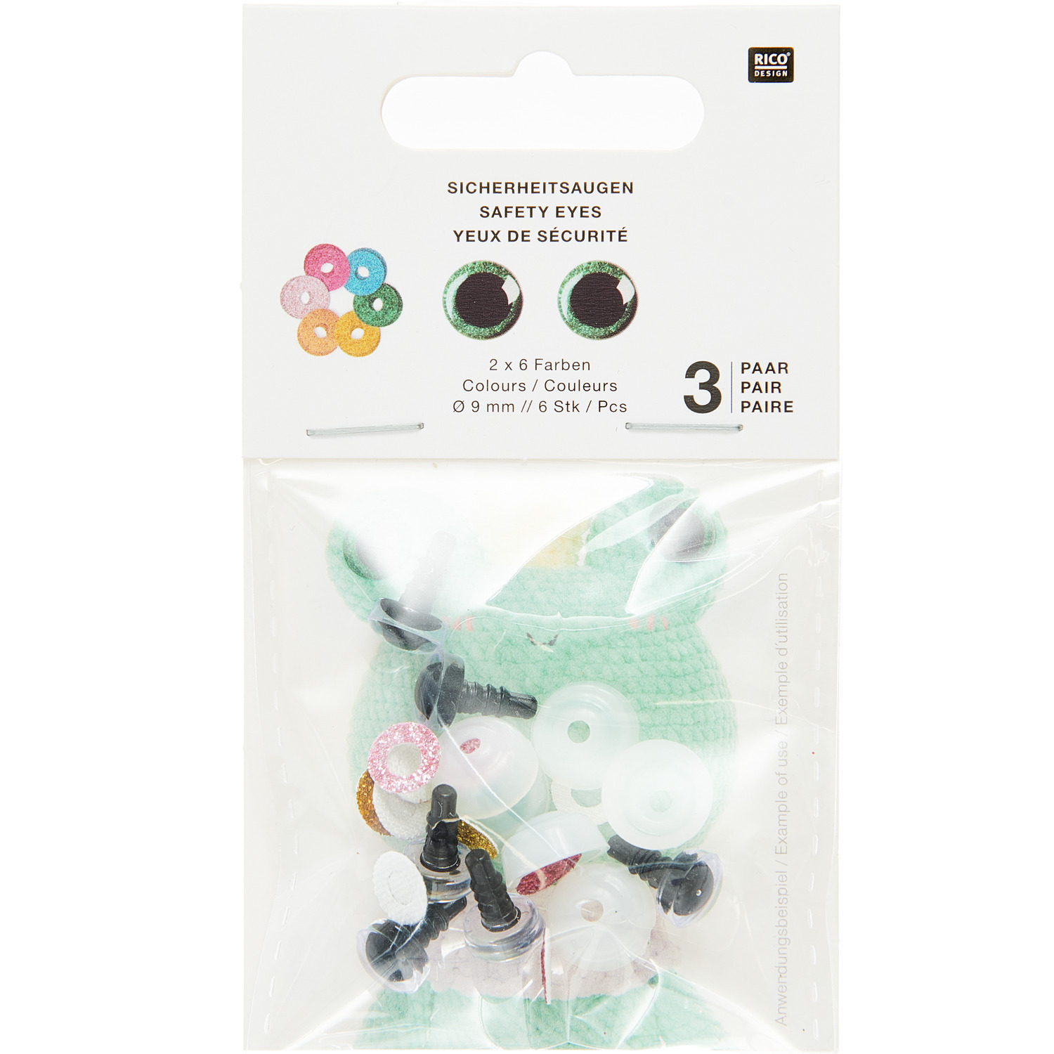 Sicherheitsaugen-Set für Kuscheltiere 6 Farben 3 Paar 9mm von Rico Design