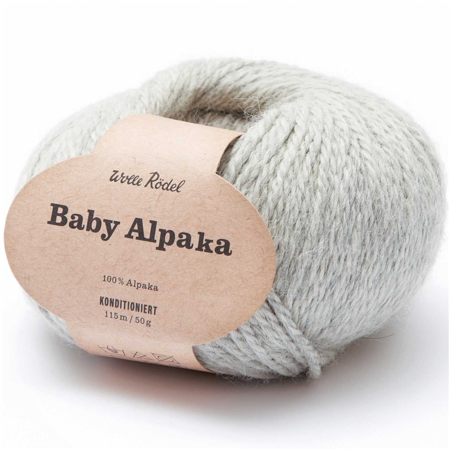 Baby Alpaka Wolle von Wolle Rödel in natürlichem Farbton, 50g Knäuel, ideal für weiche, luxuriöse Strickprojekte.