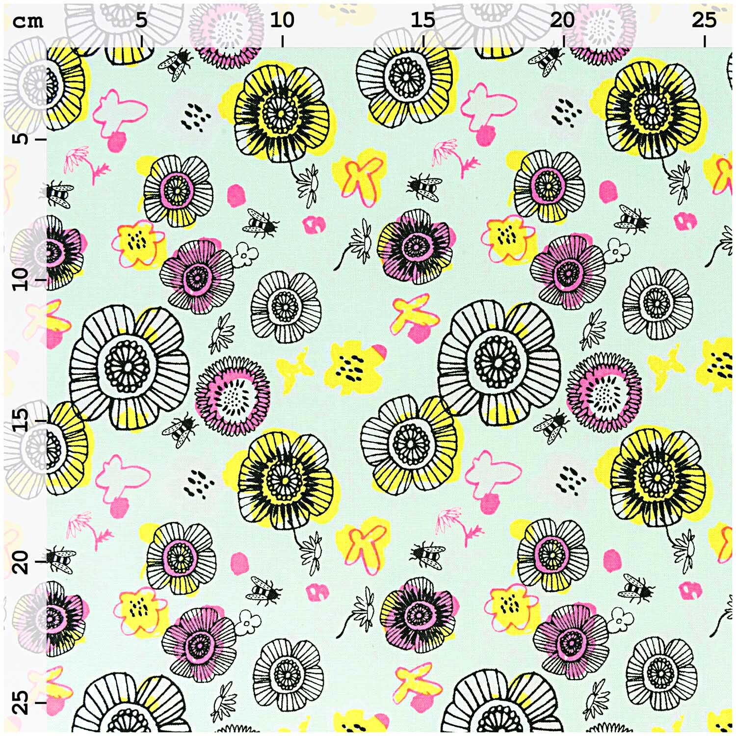 Stoff Blüten mint-neon 140cm von Rico Design