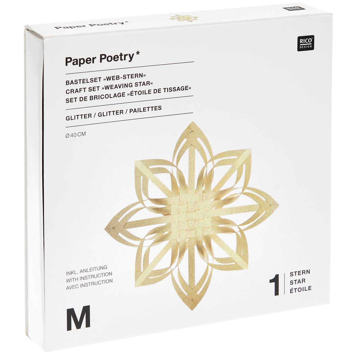 Paper Poetry Web-Stern Größe M 270g/m2: Goldener Stern aus Papier von Rico Design, ideal für kreative Bastelprojekte.