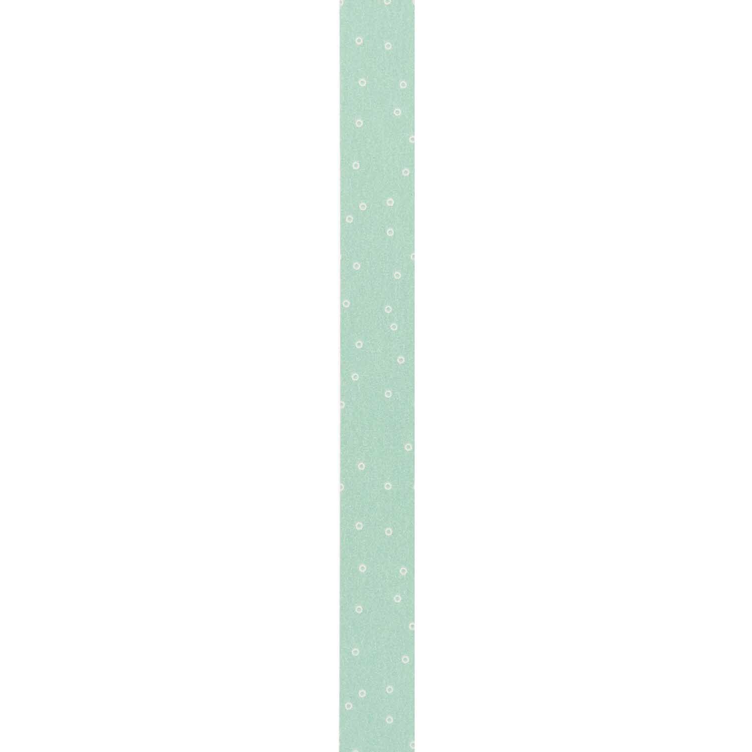 Paper Poetry Tape Punkt mint-weiß 1,5cm 10m von Rico Design mit zarten weißen Punkten auf mintfarbenem Hintergrund, ideal für kreative Projekte.