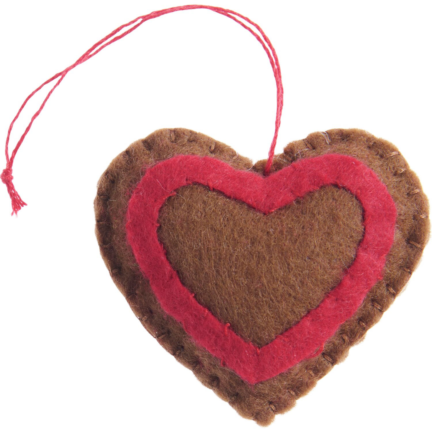 Aufhänger Filz-Gebäck Lebkuchenherz in Braun und Rot von Rico Design, 5,5x5,5x1,7cm. Ideal als dekorativer Baumschmuck.