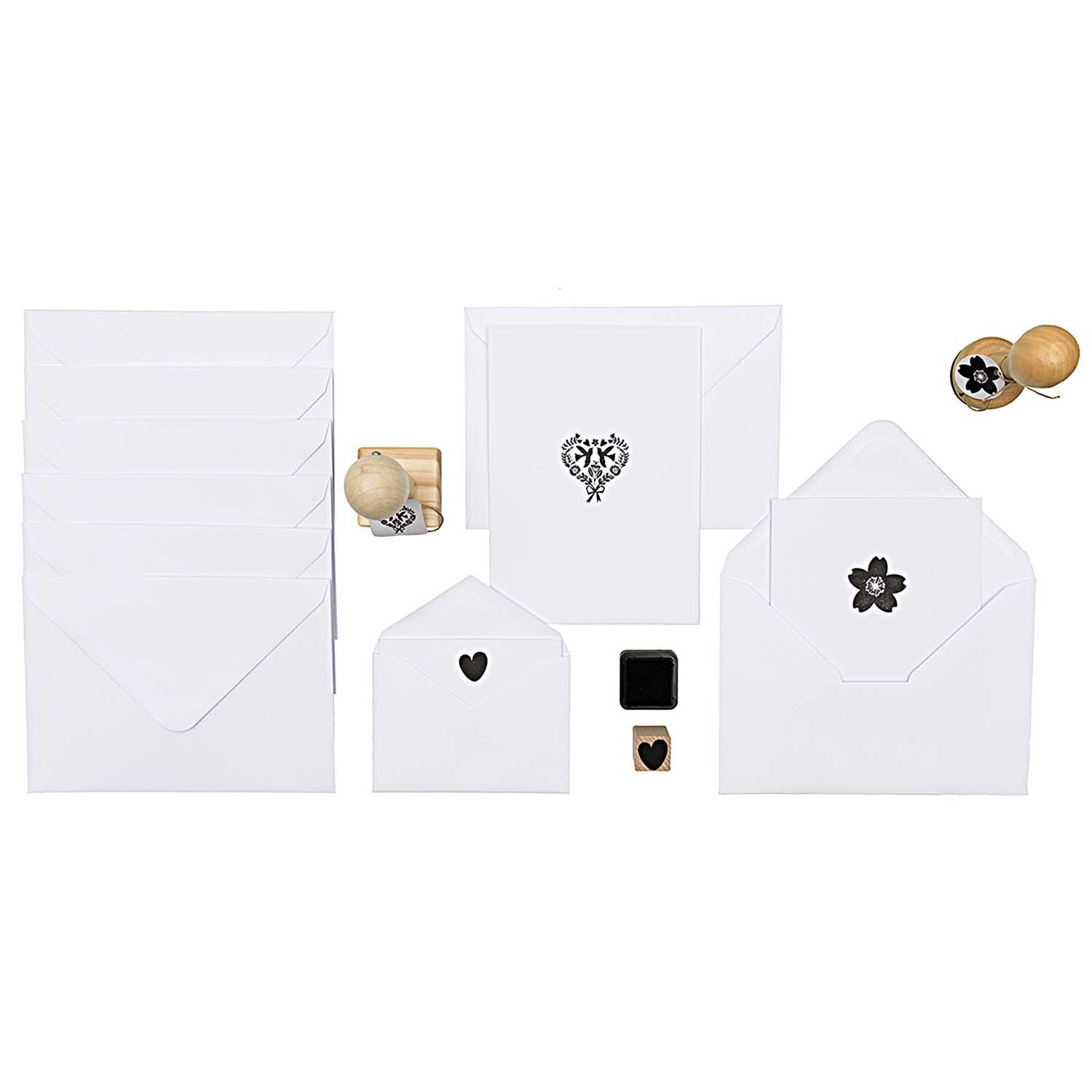 Paper Poetry Kartenset Basic weiß B6, 30-teilig, mit Umschlägen und Stempeln von Rico Design.