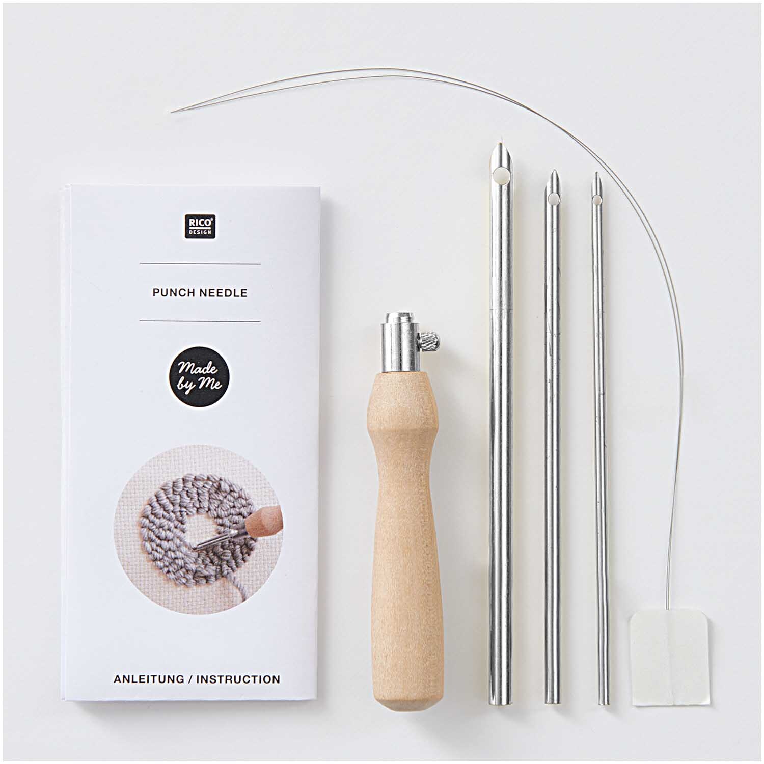 Punch Needle aus Holz, 6-teiliges Set von Rico Design, mit Anleitung und Zubehör für kreatives Sticken.