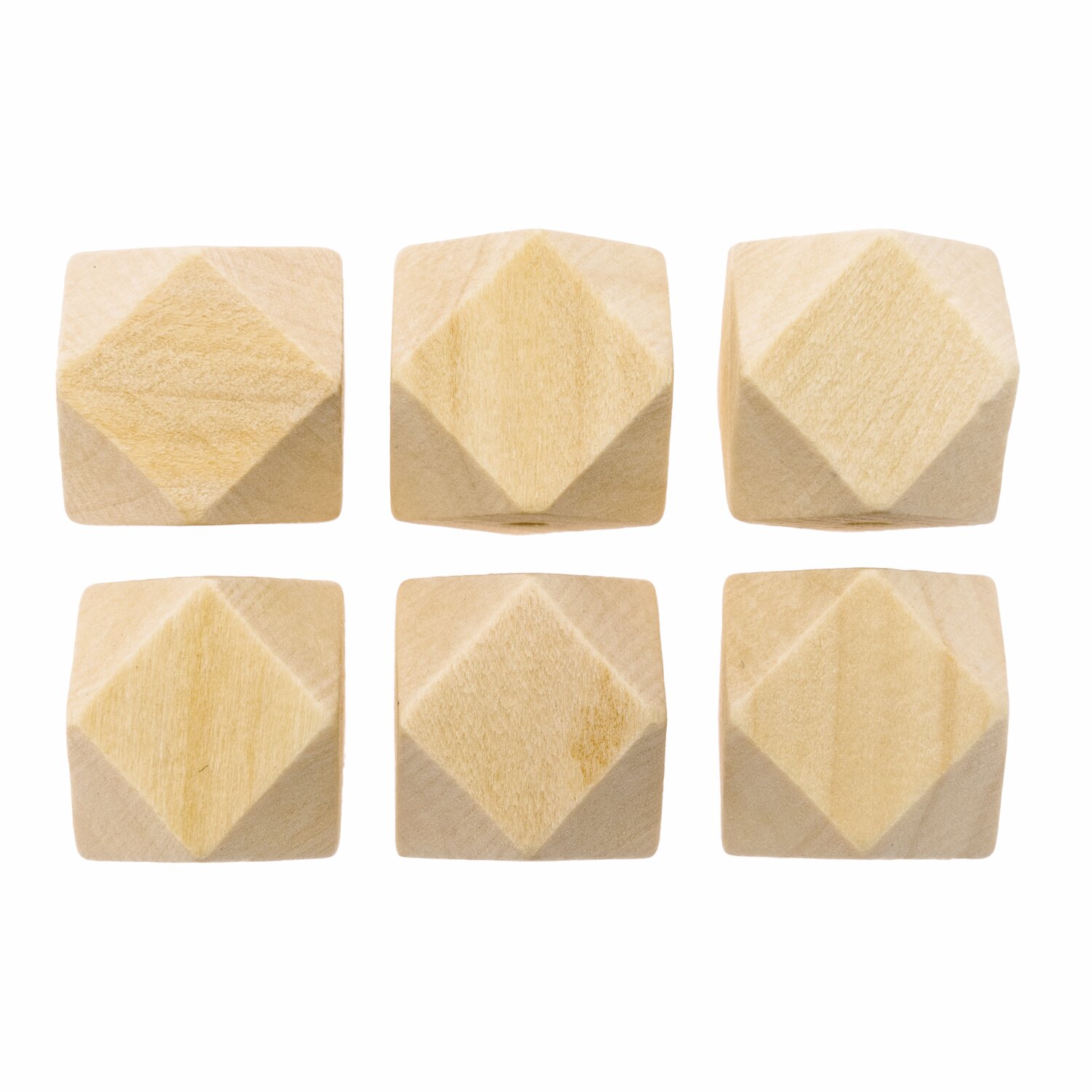 Holzperlen Diamant 2x2x2cm 6 Stück, naturbelassen, geometrische Form, ideal für DIY-Projekte.